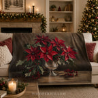 Christmas Poinsettia Plush Throw Blanket - Red Floral Holly Gift