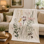 Wildflower Botanical Plush Throw Blanket | Vintage Meadow Floral Cottagecore | Neutral Garden Decor Gift by Whisper Willow Studios
