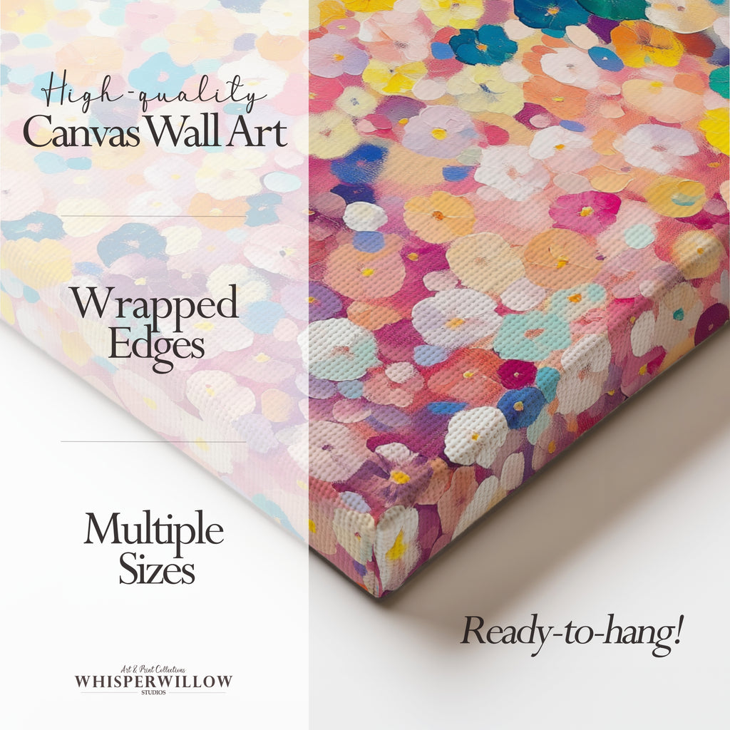 Colorful Floral Confetti Canvas Wall Art - Abstract Pastel Bloom Vibrant Modern Botanical