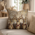 Reindeer Christmas Throw Pillow - Rustic Winter Cushion, Snowy Cabin Deer Art, Festive Holiday Gift Decor, Soft Polyester "Linen Feel" by WhisperWillow Studios Home Decor Gift