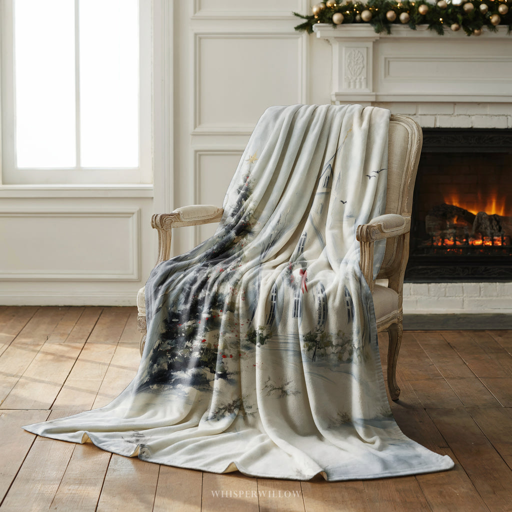 Christmas Church Throw Blanket - Snowy Winter Wonderland Gift