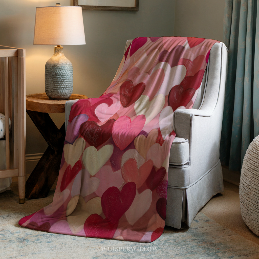 Kuschelige Herz-Wohndecke – Romantisches rosa-rotes Liebesmuster, Gemütliches Geschenk zum Valentinstag