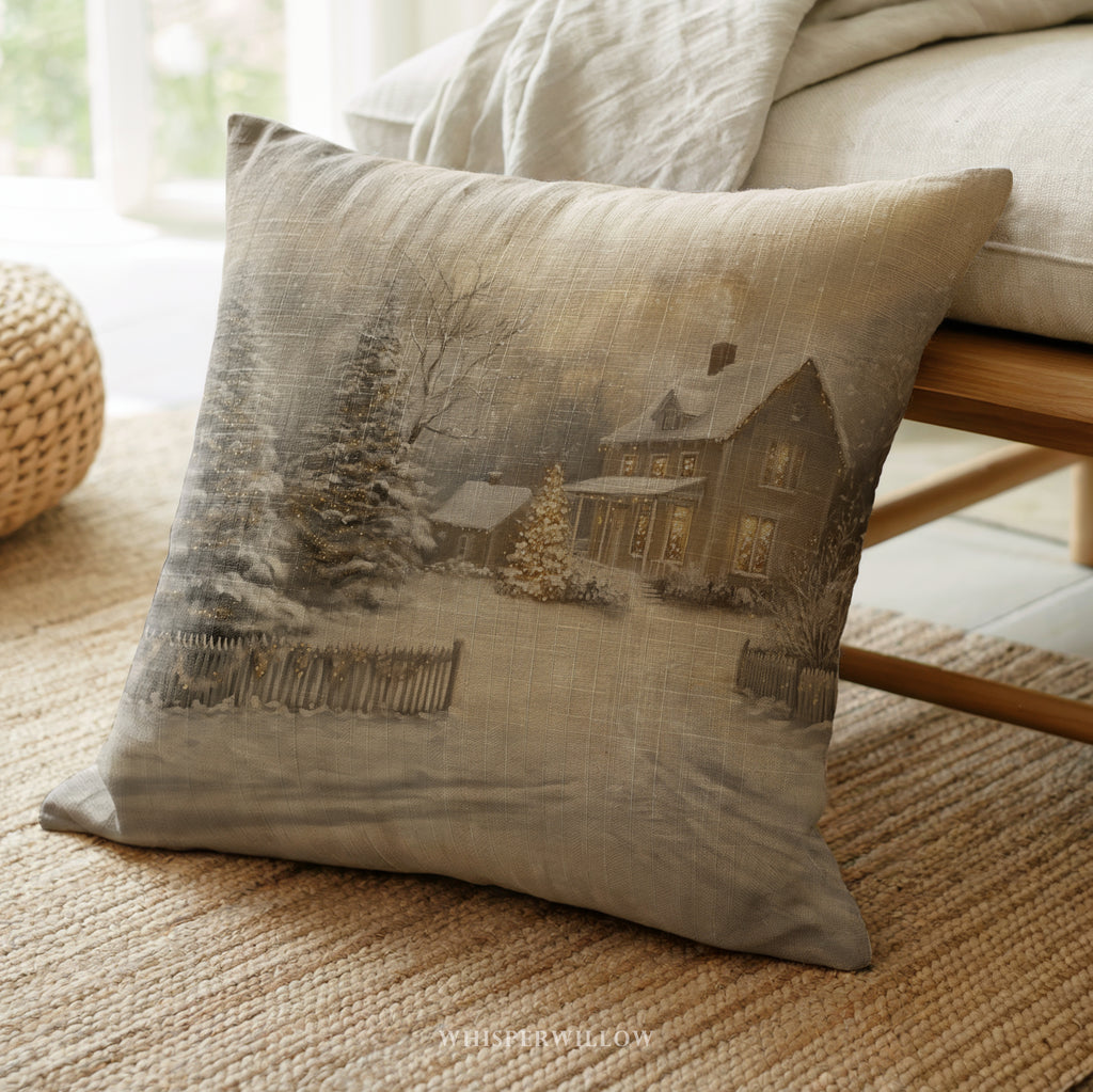 Weihnachtskissen im Winter-Cottage-Stil – Gemütliches Kissen im verschneiten Landhausstil