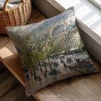 Paris Boulevard Throw Pillow - Rainy Street Scene with Horse Carriage Cushion by WhisperWillow Studios Home Decor Gift