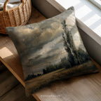 Moody Countryside Throw Pillow - Stormy Cloud Landscape with Field and Tree Cushion by WhisperWillow Studios Home Decor Gift