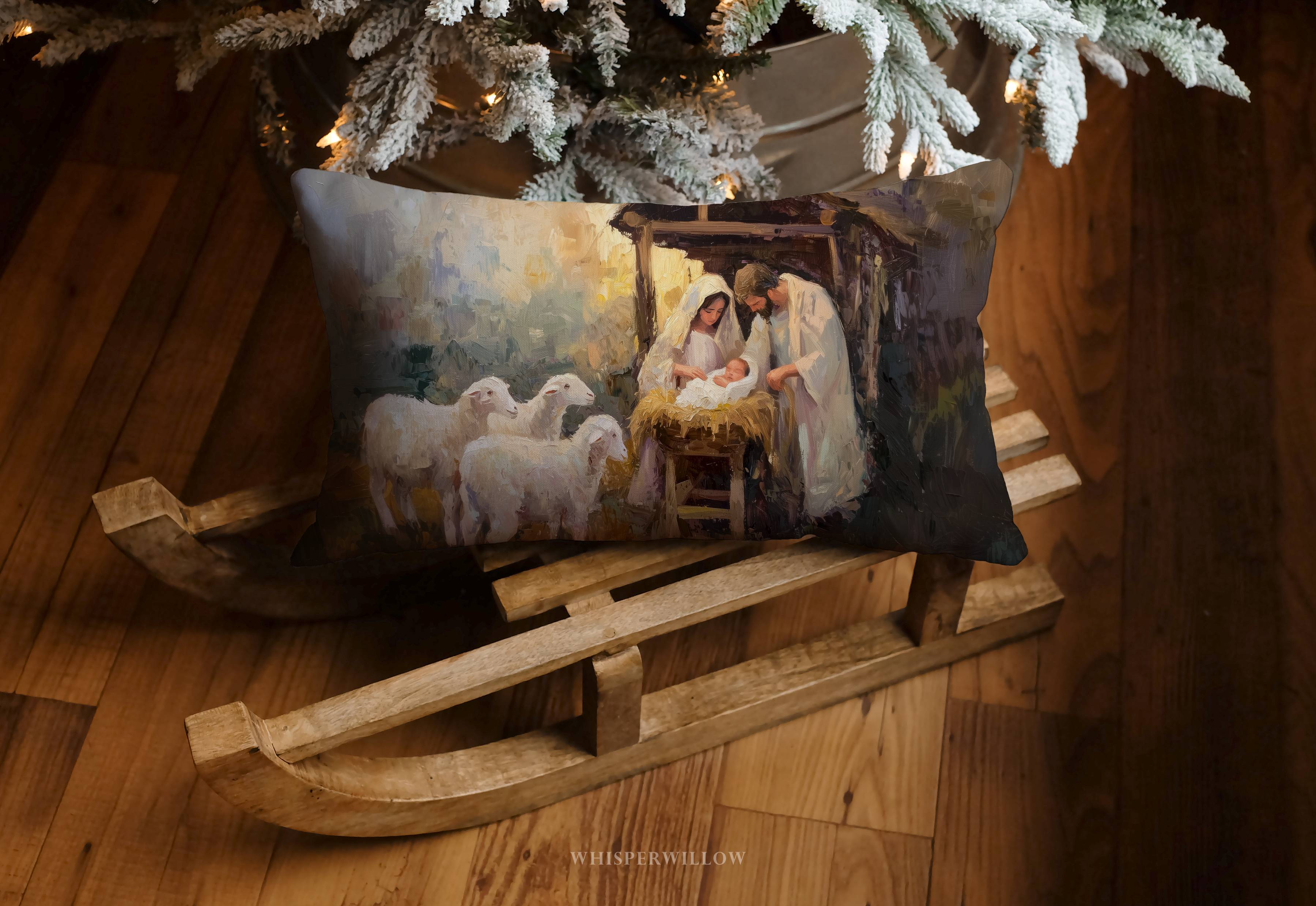 Coussin décoratif Crèche - Coussin de Noël Sainte Famille