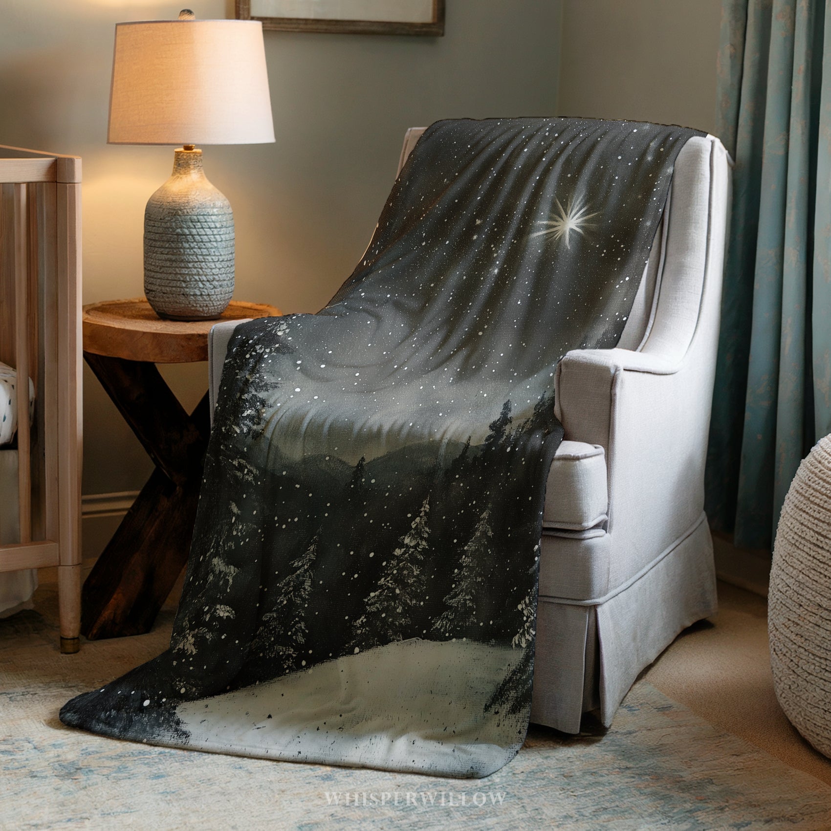 Snowy Winter Forest Throw Blanket - Night Christmas Eve Star Gift