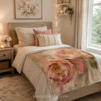 Blush Rose Floral Throw Blanket - Soft Plush Vintage Pastel Gift