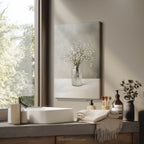 Leinwandbild mit Schleierkraut-Motiv | Neutraler Blumendruck | Beruhigende grau-weiße Dekoration