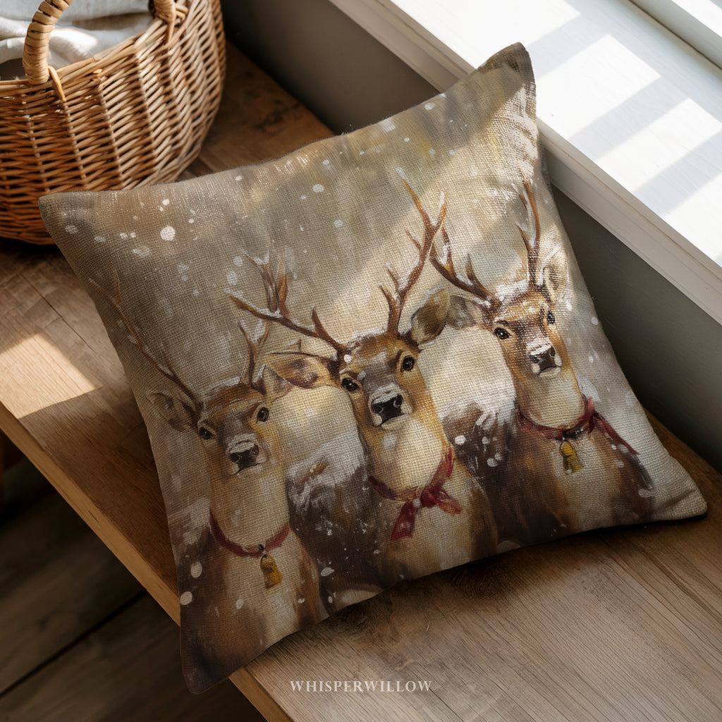 Weihnachtskissen mit Rentiermotiv – Rustikales Rentierkissen für die Winterhütte