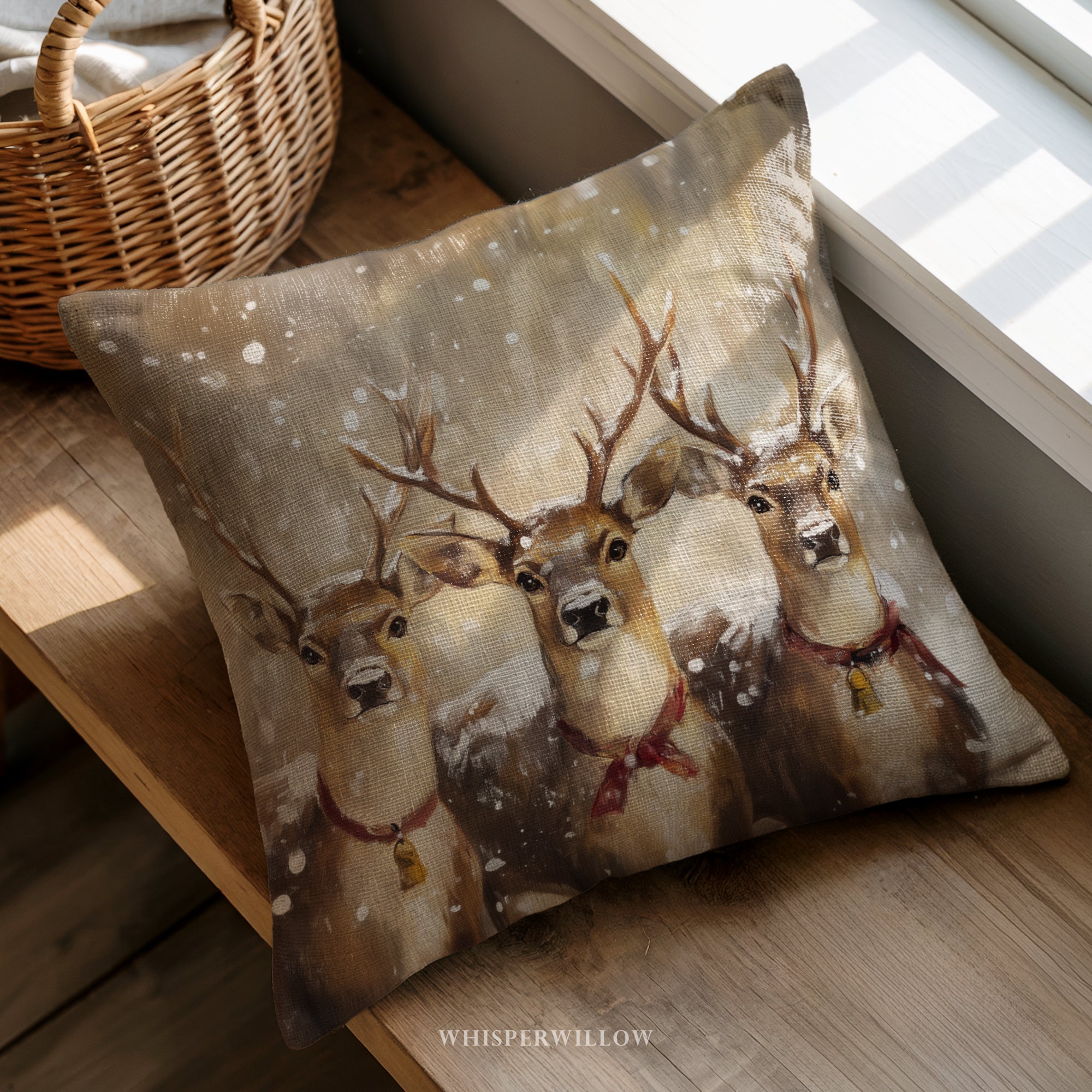 Weihnachtskissen mit Rentiermotiv – Rustikales Rentierkissen für die Winterhütte