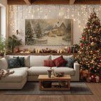 Enchanting Winter Cottage Canvas Wall Art - Snowy Christmas Landscape, Farmhouse Holiday Decor
