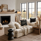 Dekokissen „Sternenklare Winternacht“ – Verschneite Waldlandschaft mit Polarstern