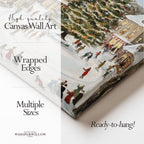 Weihnachtsdorf-Eislauf-Leinwandbild – Vintage-Weihnachtsdorfplatz, nostalgische Winterdekoration