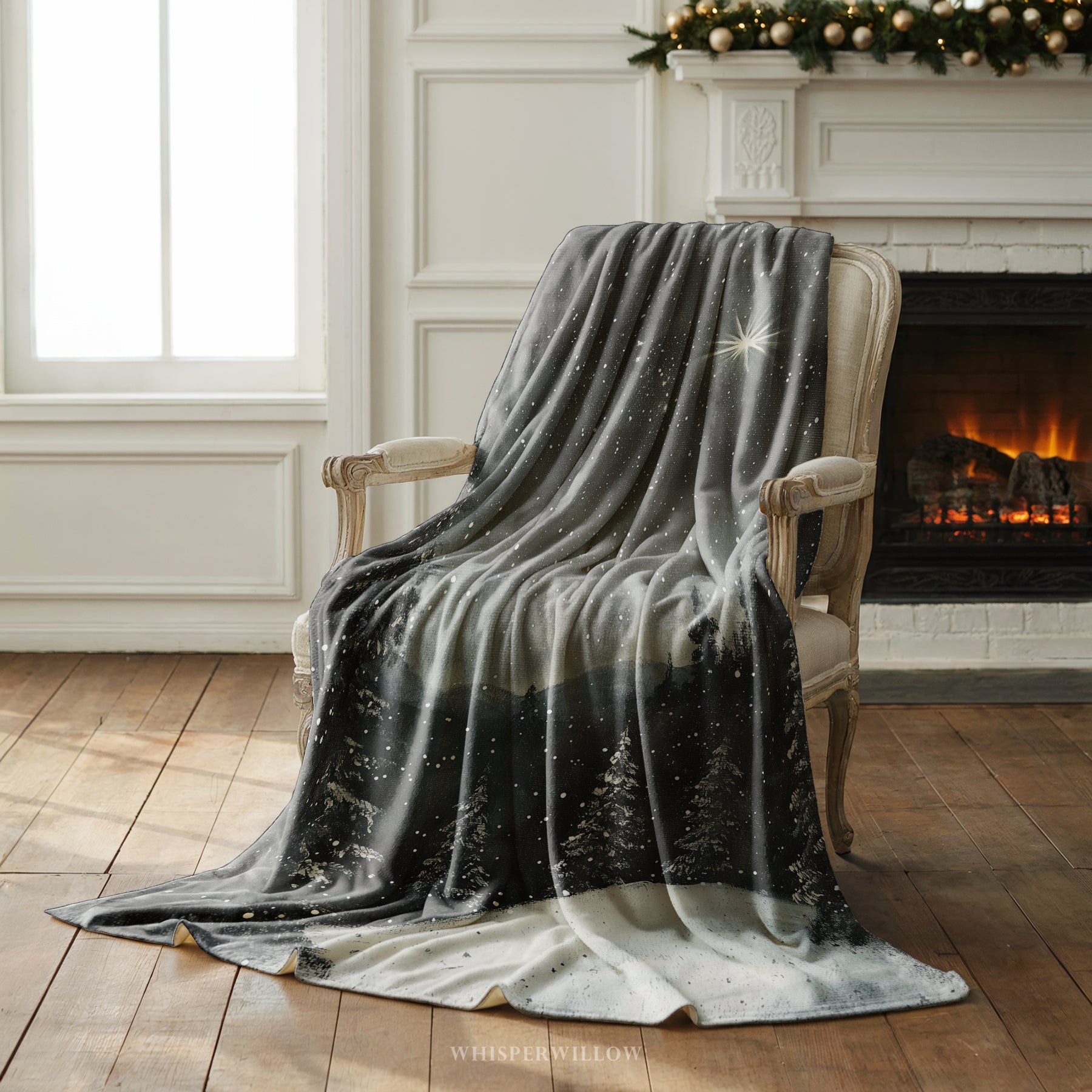 Snowy Winter Forest Throw Blanket - Night Christmas Eve Star Gift