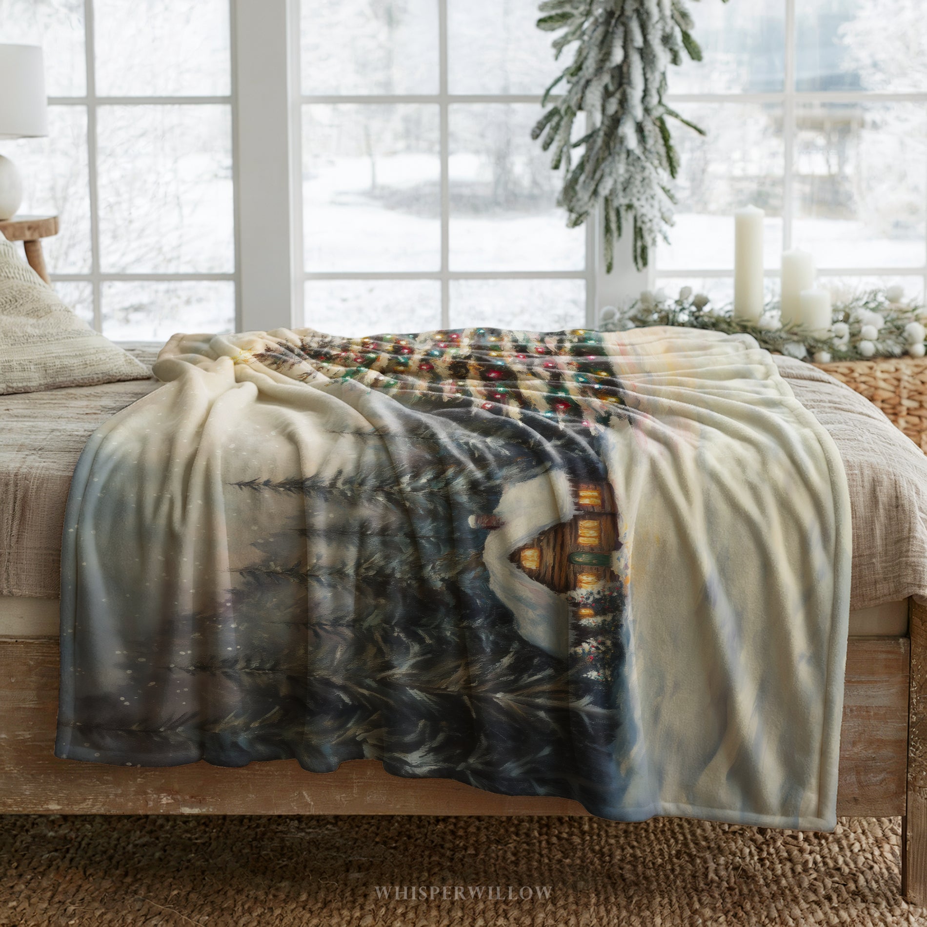 Christmas Tree Cabin Throw Blanket - Snowy Pine Forest Gift