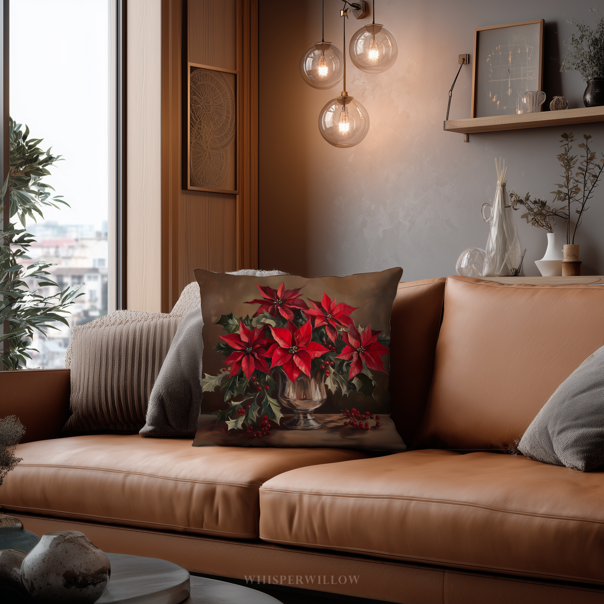 Weihnachtsstern-Dekokissen – Rotes Festtagskissen