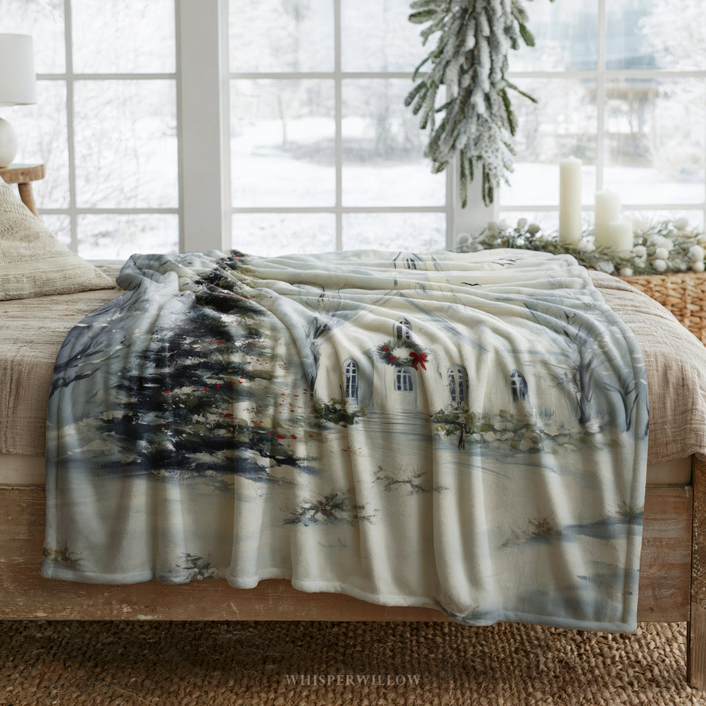 Christmas Church Throw Blanket - Snowy Winter Wonderland Gift