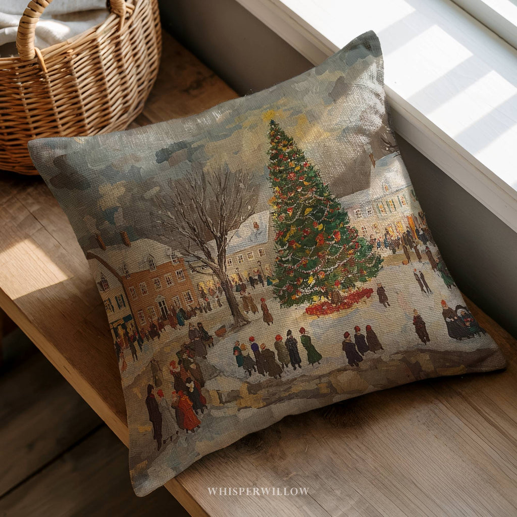 Festliches Dekokissen – Kissen mit Winterdorf-Weihnachtsbaum