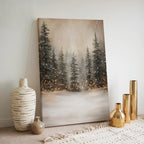 Winterliches Leinwandbild | Verschneiter Wald mit funkelnden Lichtern | Gemütliche, rustikale Weihnachtsdeko – das perfekte Geschenk für Ihr Zuhause
