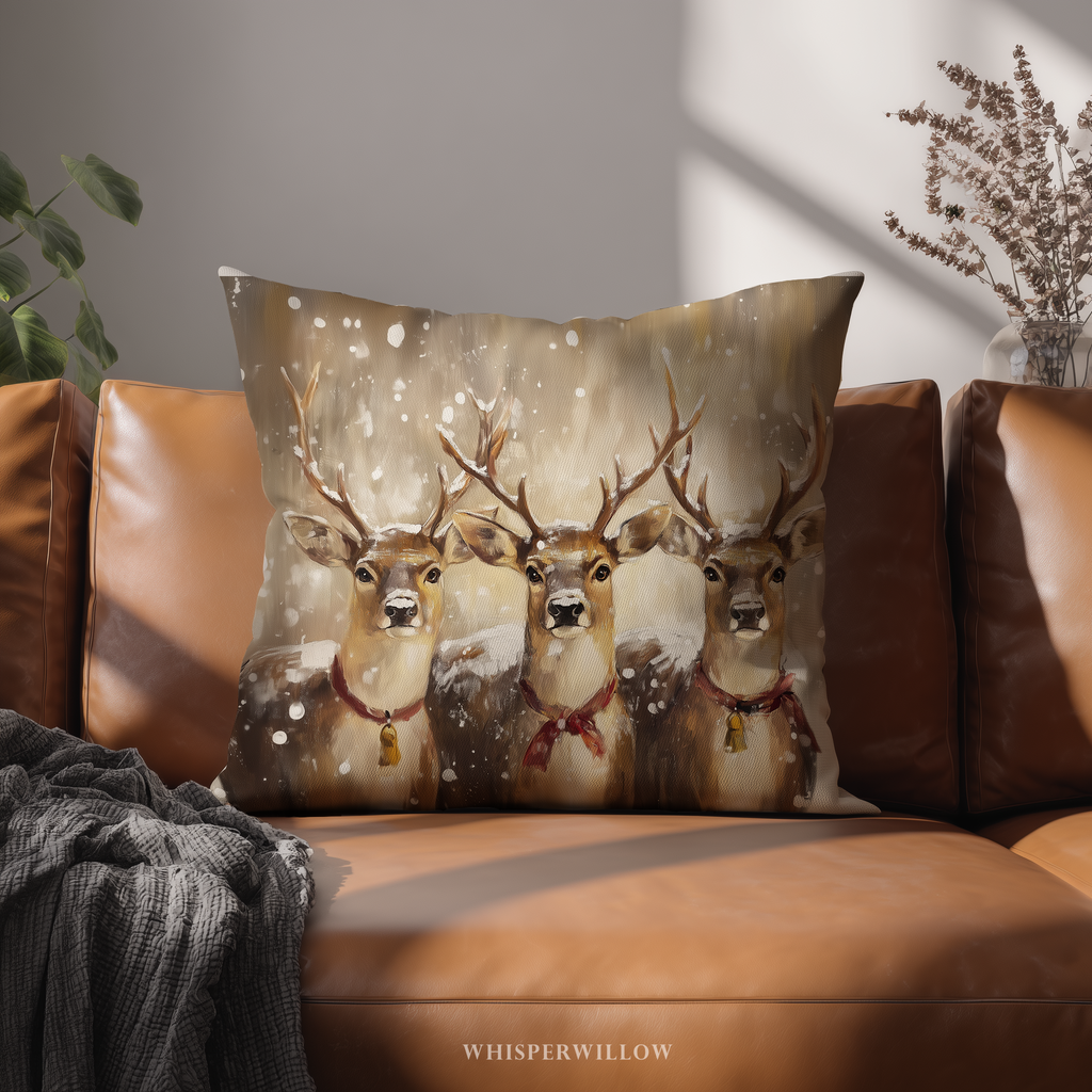 Weihnachtskissen mit Rentiermotiv – Rustikales Rentierkissen für die Winterhütte