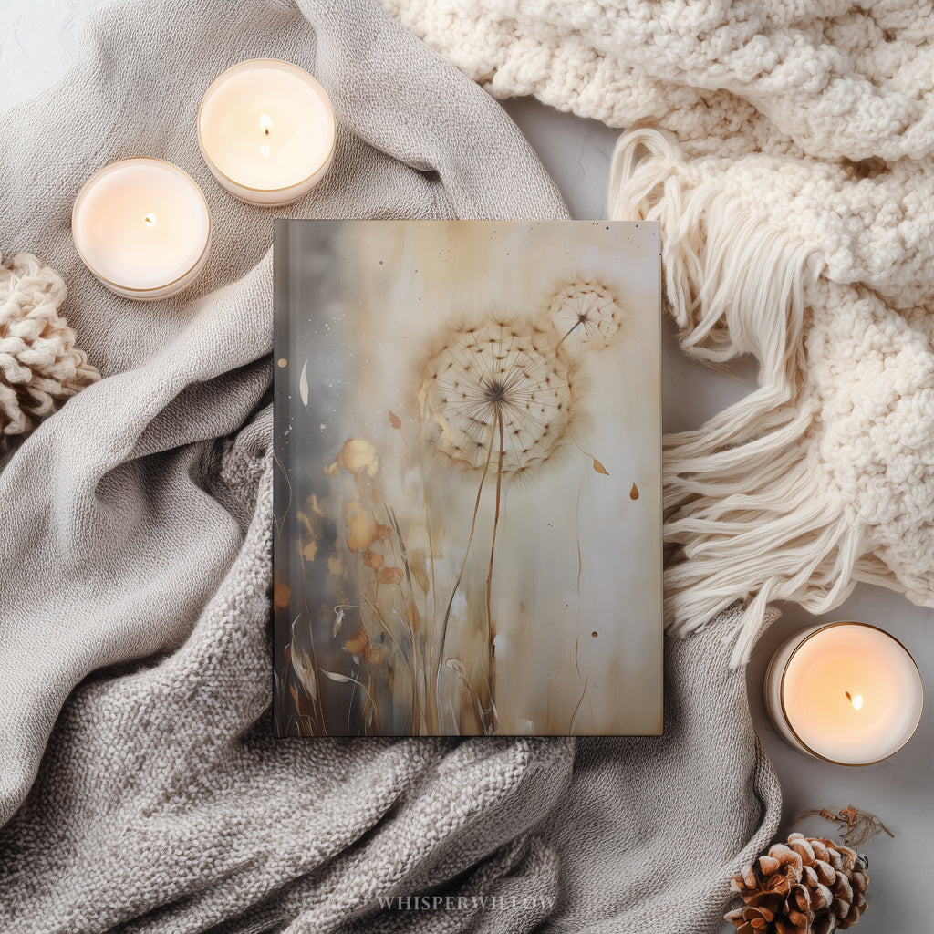 Moody Dandelion Hardcover-Notizbuch – Mattes Notizbuch mit botanischen Motiven, Blumenmotiven, Kunsttagebuch, florales Geschenk