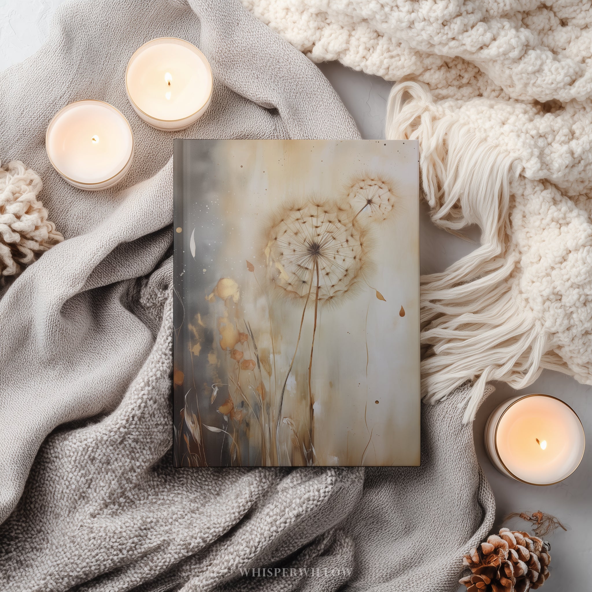 Moody Dandelion Hardcover-Notizbuch – Mattes Notizbuch mit botanischen Motiven, Blumenmotiven, Kunsttagebuch, florales Geschenk
