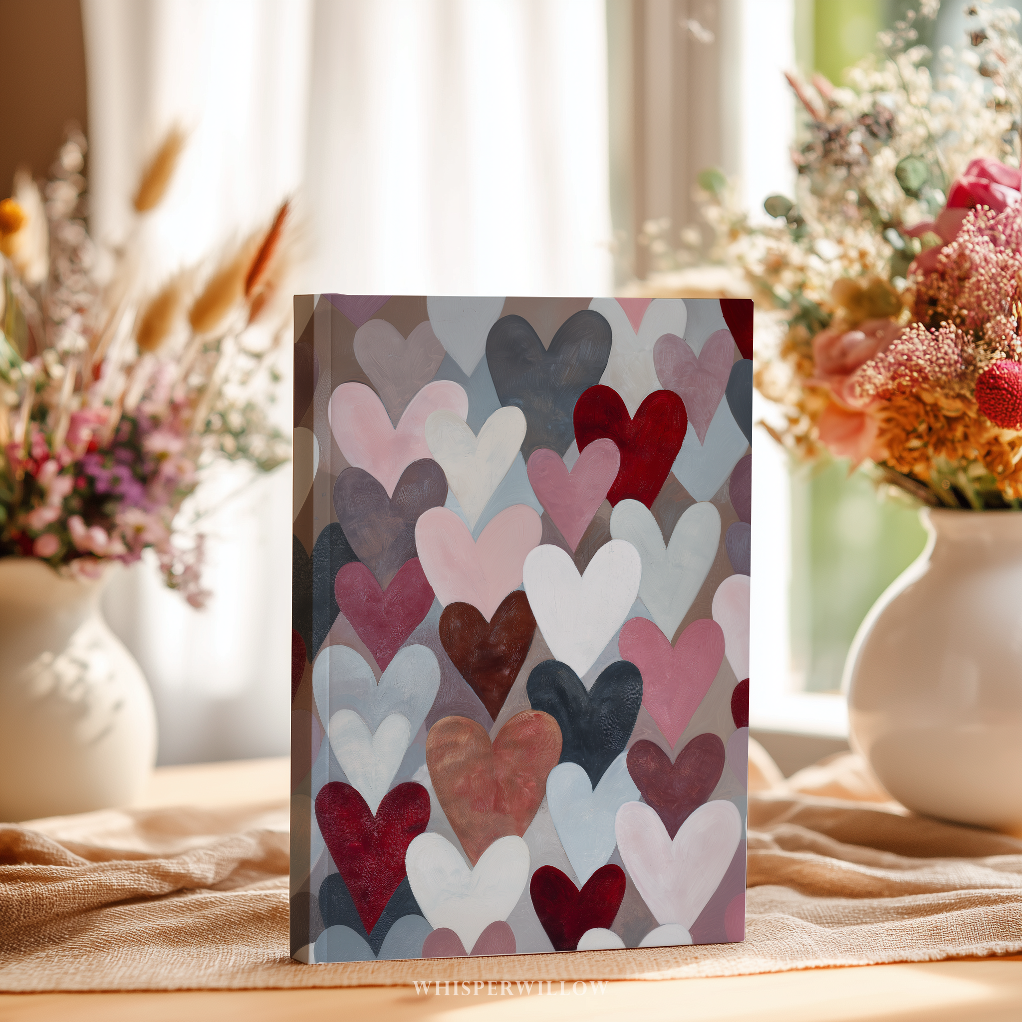 Carnet à couverture rigide avec cœurs abstraits colorés | Carnet à motifs d'amour | Cadeau de Saint-Valentin avec pages lignées