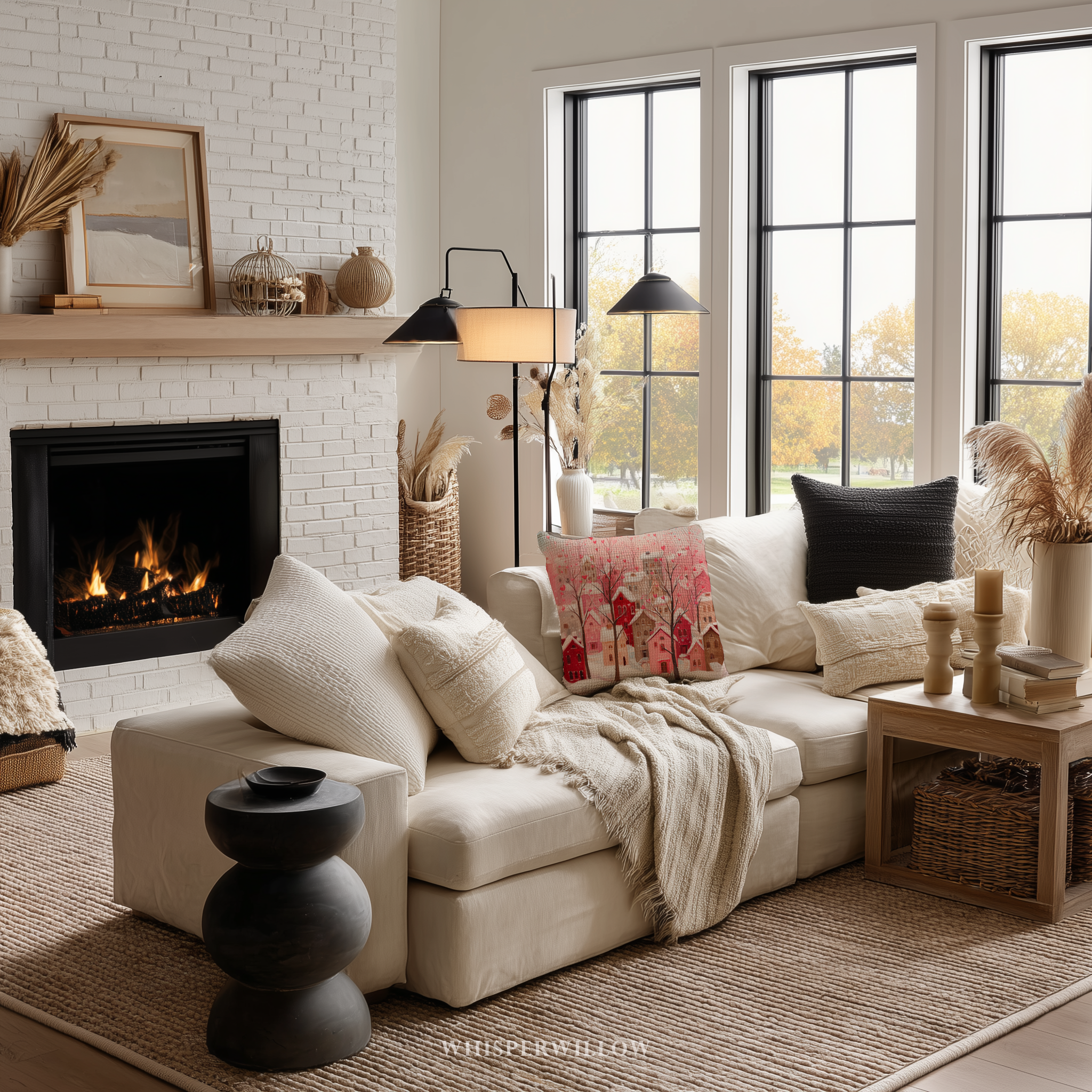 Dekokissen „Herzdorf zum Valentinstag“ | Rosa Winterdeko | Romantisches und verspieltes Geschenk