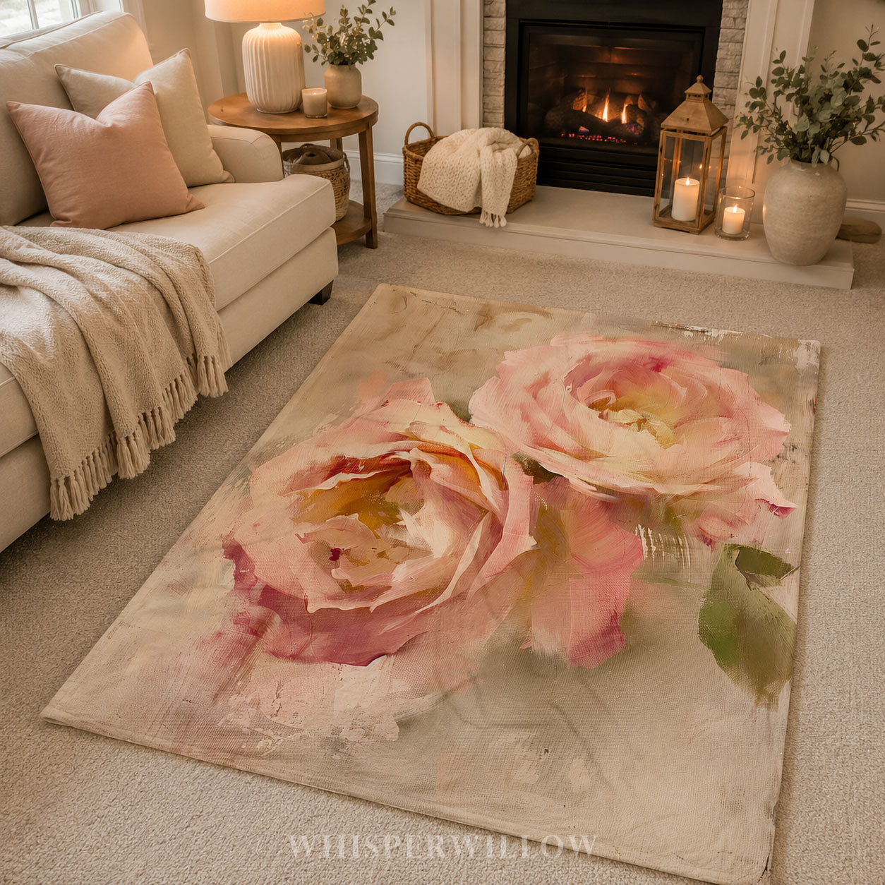 Blush Rose Floral Throw Blanket - Soft Plush Vintage Pastel Gift