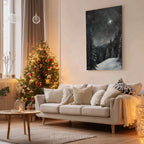 Winterliches Leinwandbild | Sternennacht, verschneiter Wald, Polarstern | Weihnachtsgeschenk