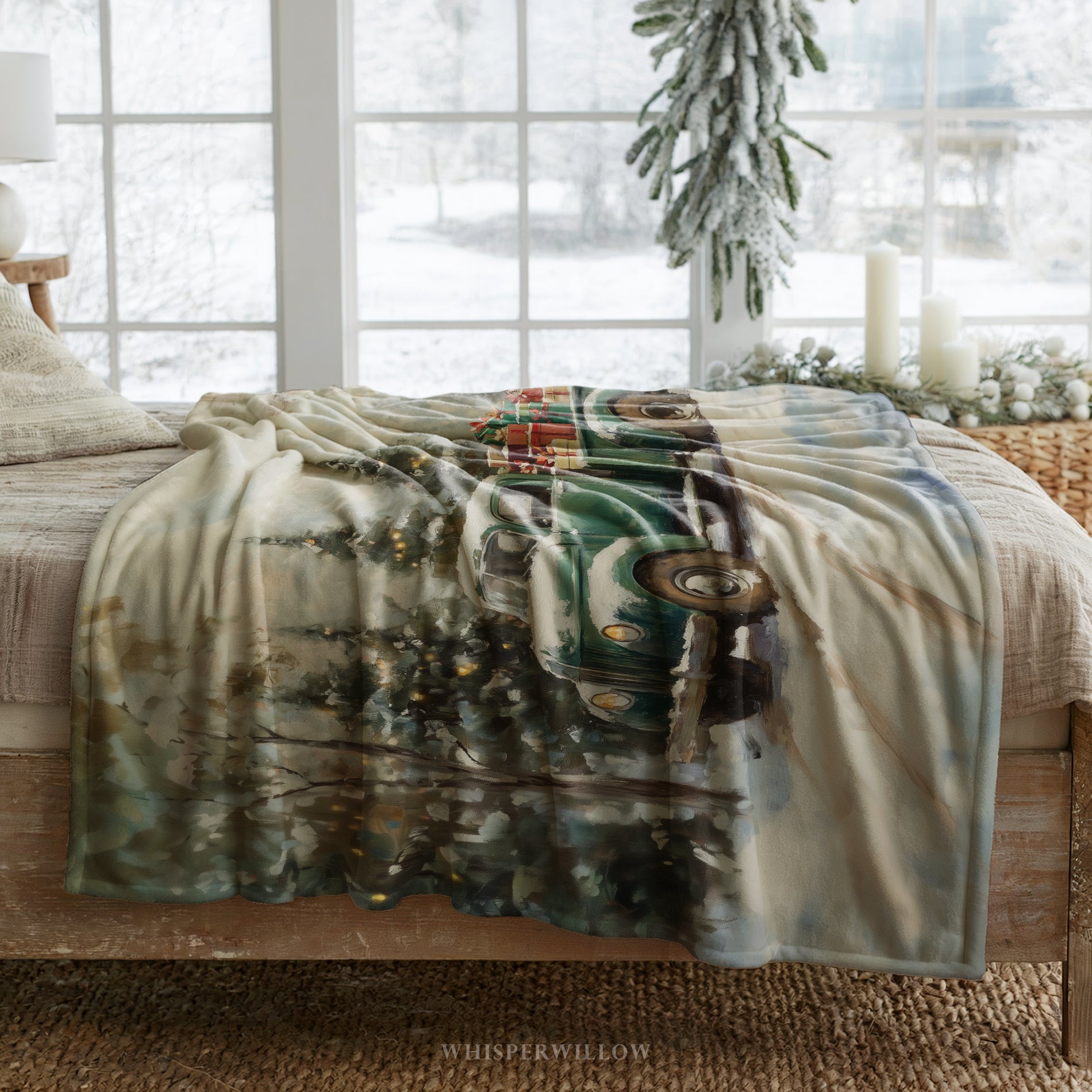 Vintage Christmas Truck Throw Blanket - Snowy Forest Gift