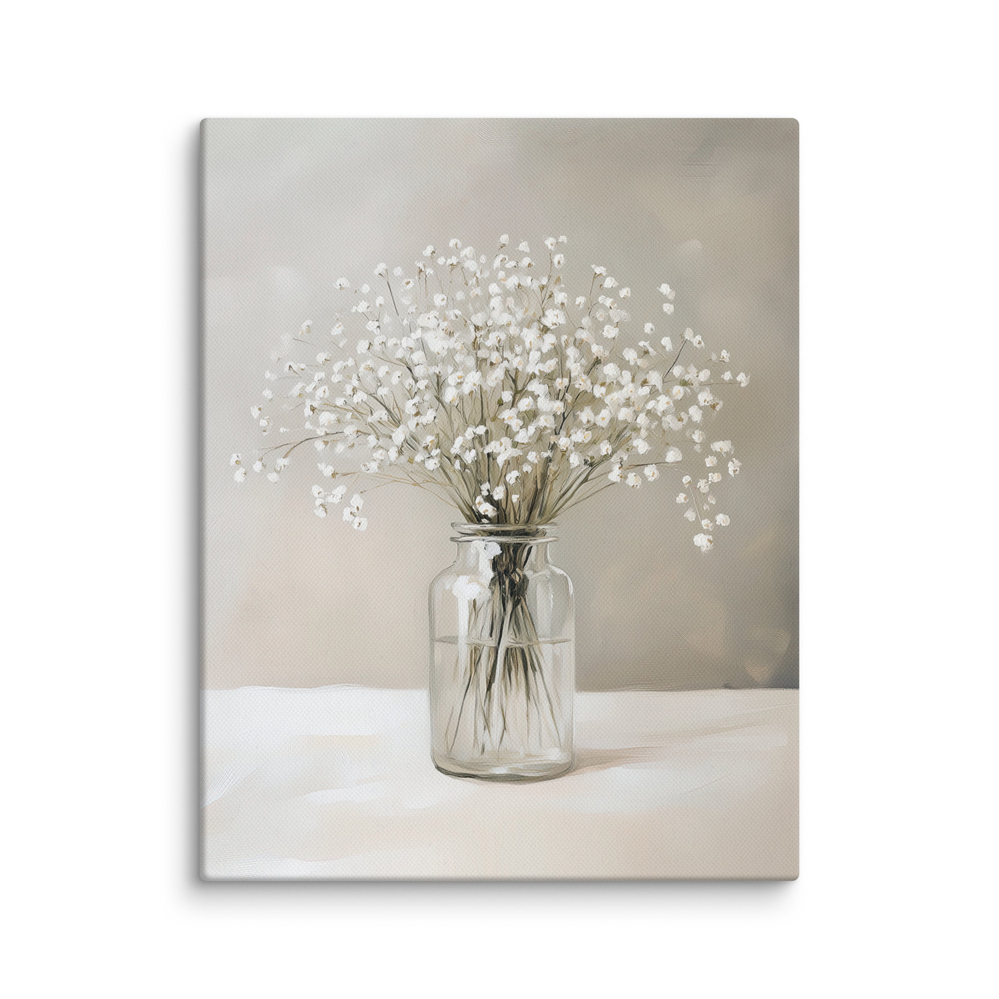 Leinwandbild mit Schleierkraut-Motiv | Neutraler Blumendruck | Beruhigende grau-weiße Dekoration