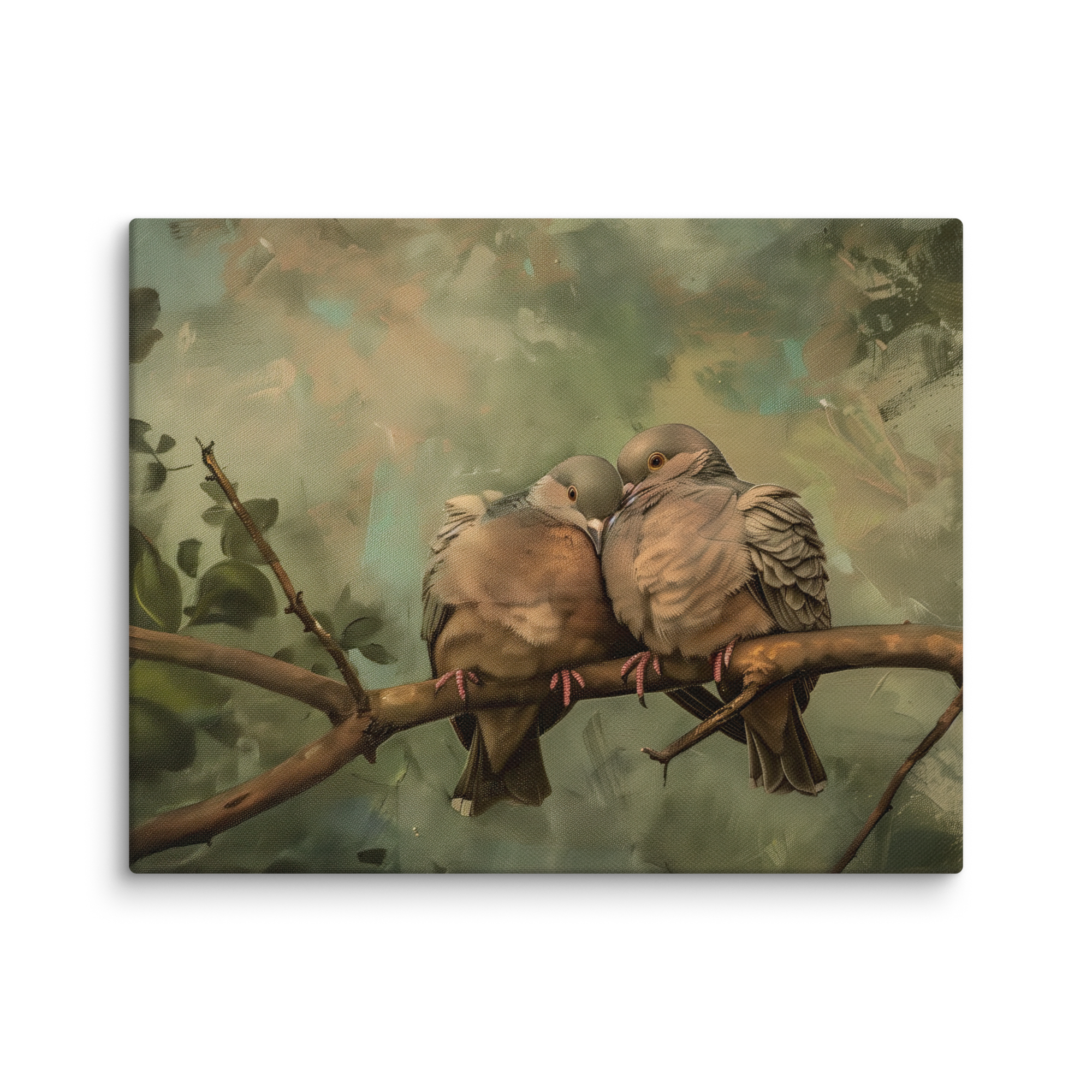 Leinwandbild mit Trauertauben | Vintage-Design mit Liebesvögeln | Stimmungsvolle Naturdekoration