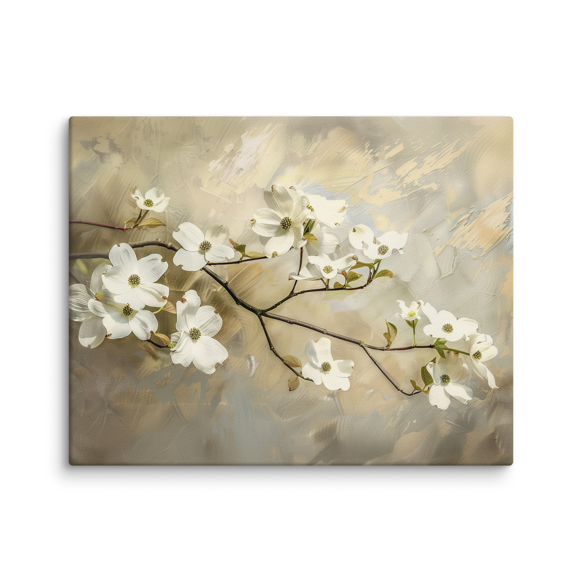 Wandbild mit Hartriegelblüten | Weißes Frühlingsblumendesign | Botanische Vintage-Dekoration im Landhausstil