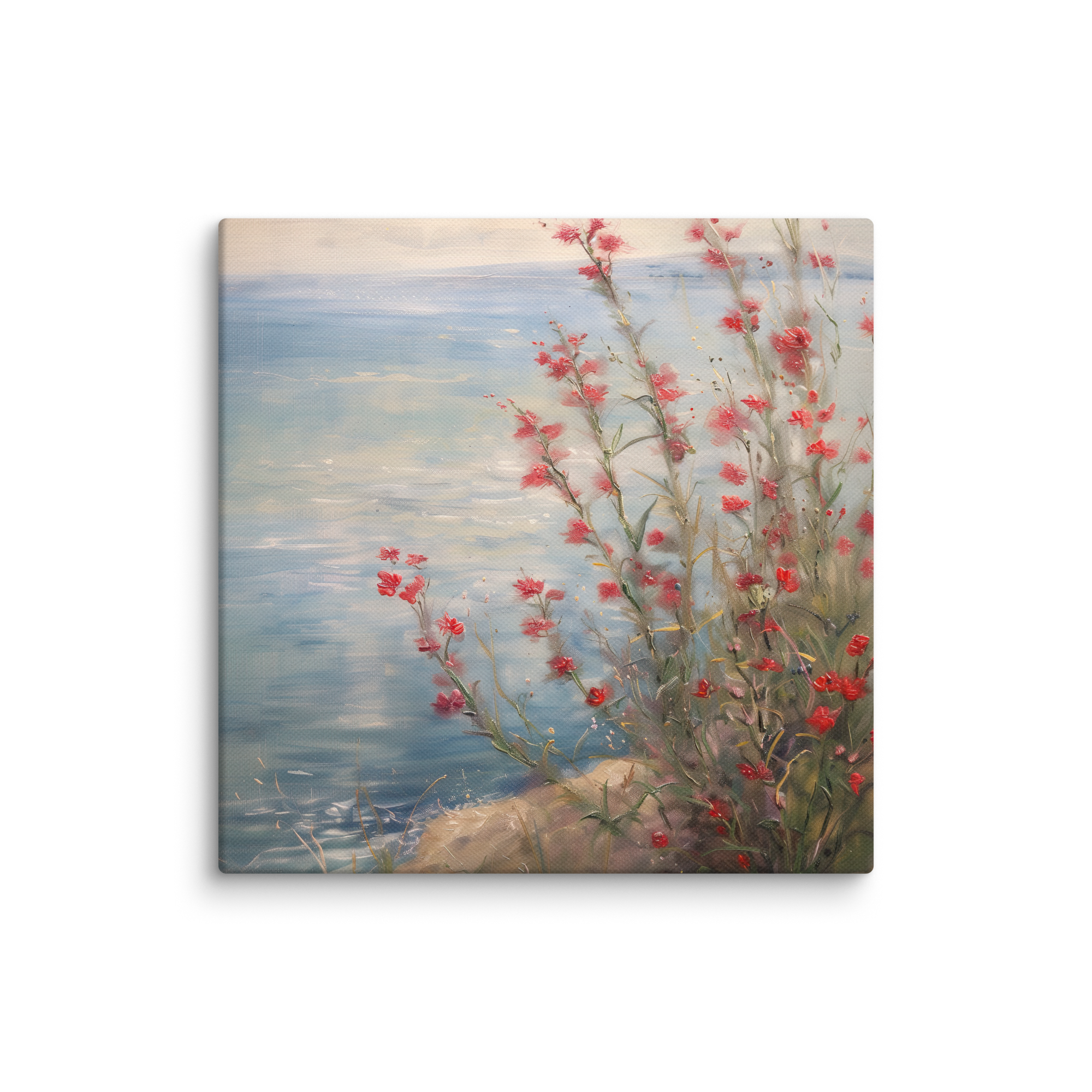 Leinwandbild mit roten Küstenwildblumen | Blumendesign zum Unabhängigkeitstag | Sommerdeko zum 4. Juli, Botanische Meeresmotive