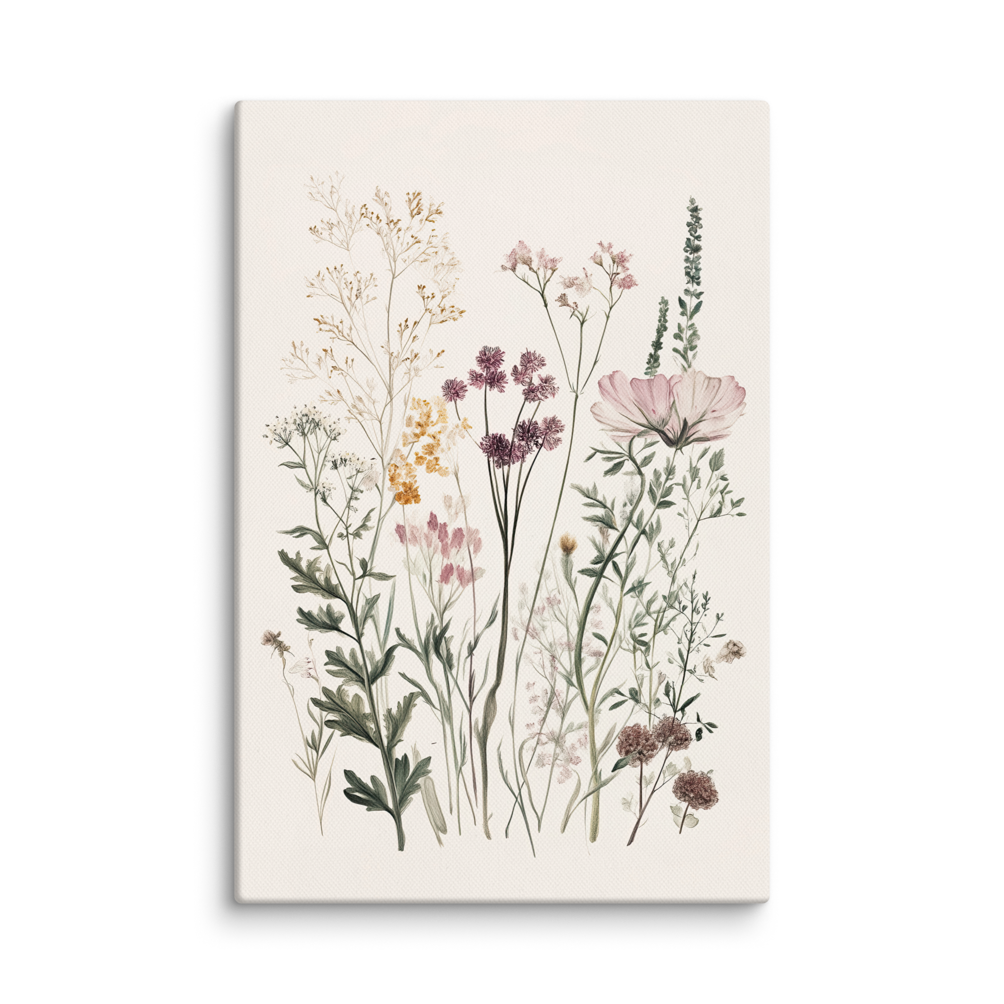 Wildflower Meadow Canvas Wall Art | Neutral Botanical Floral Illustration | Cottagecore Vintage Nature Decor | Minimalist Bedroom Artwork
