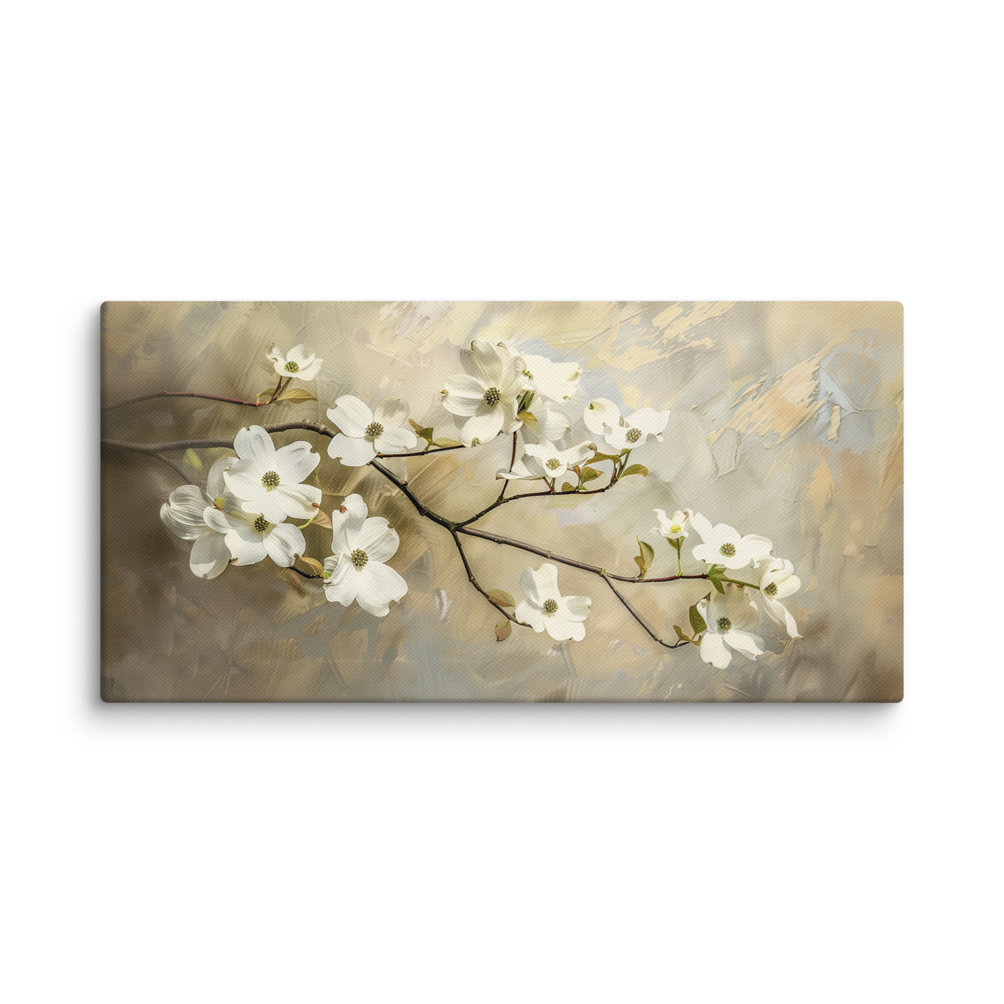 Wandbild mit Hartriegelblüten | Weißes Frühlingsblumendesign | Botanische Vintage-Dekoration im Landhausstil