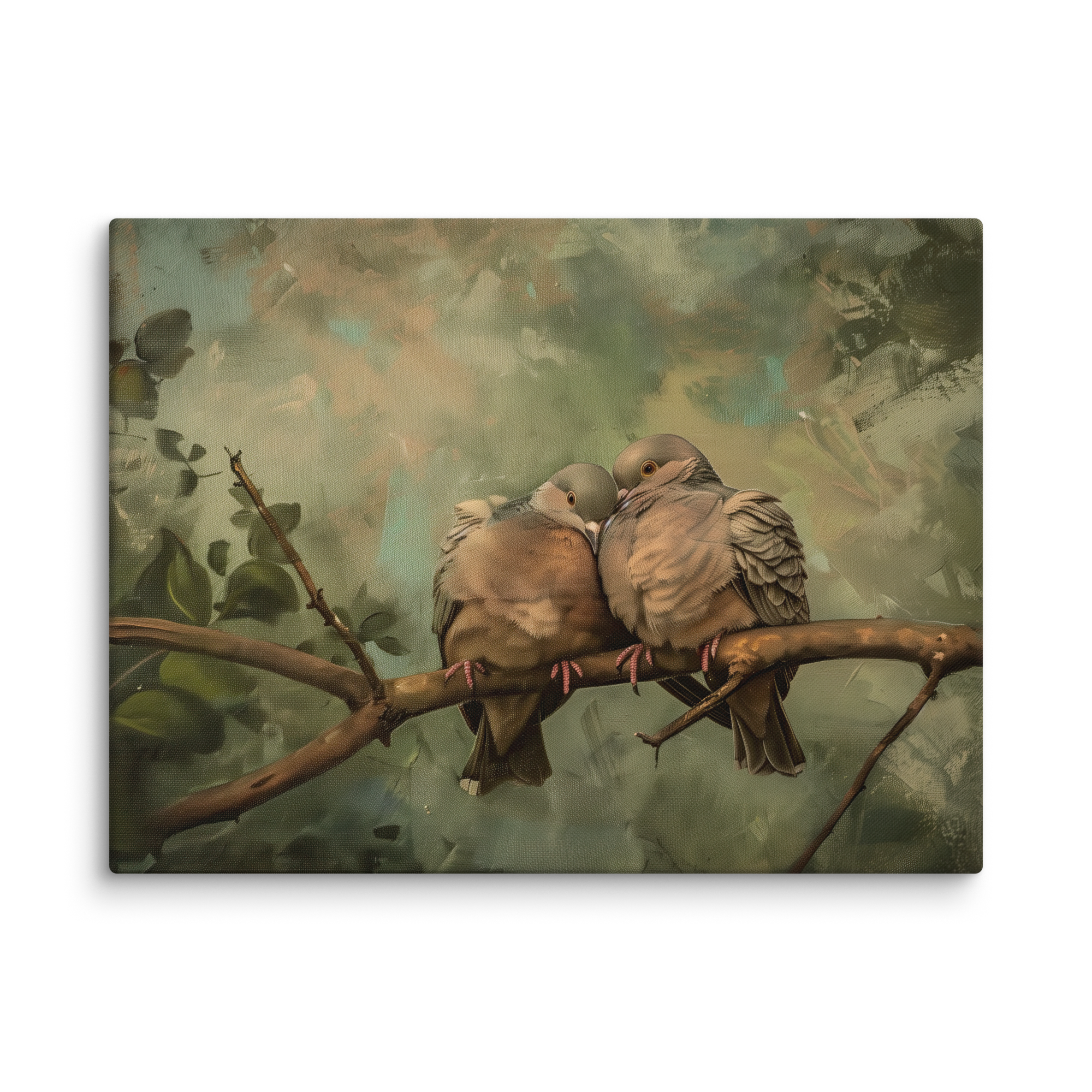 Leinwandbild mit Trauertauben | Vintage-Design mit Liebesvögeln | Stimmungsvolle Naturdekoration