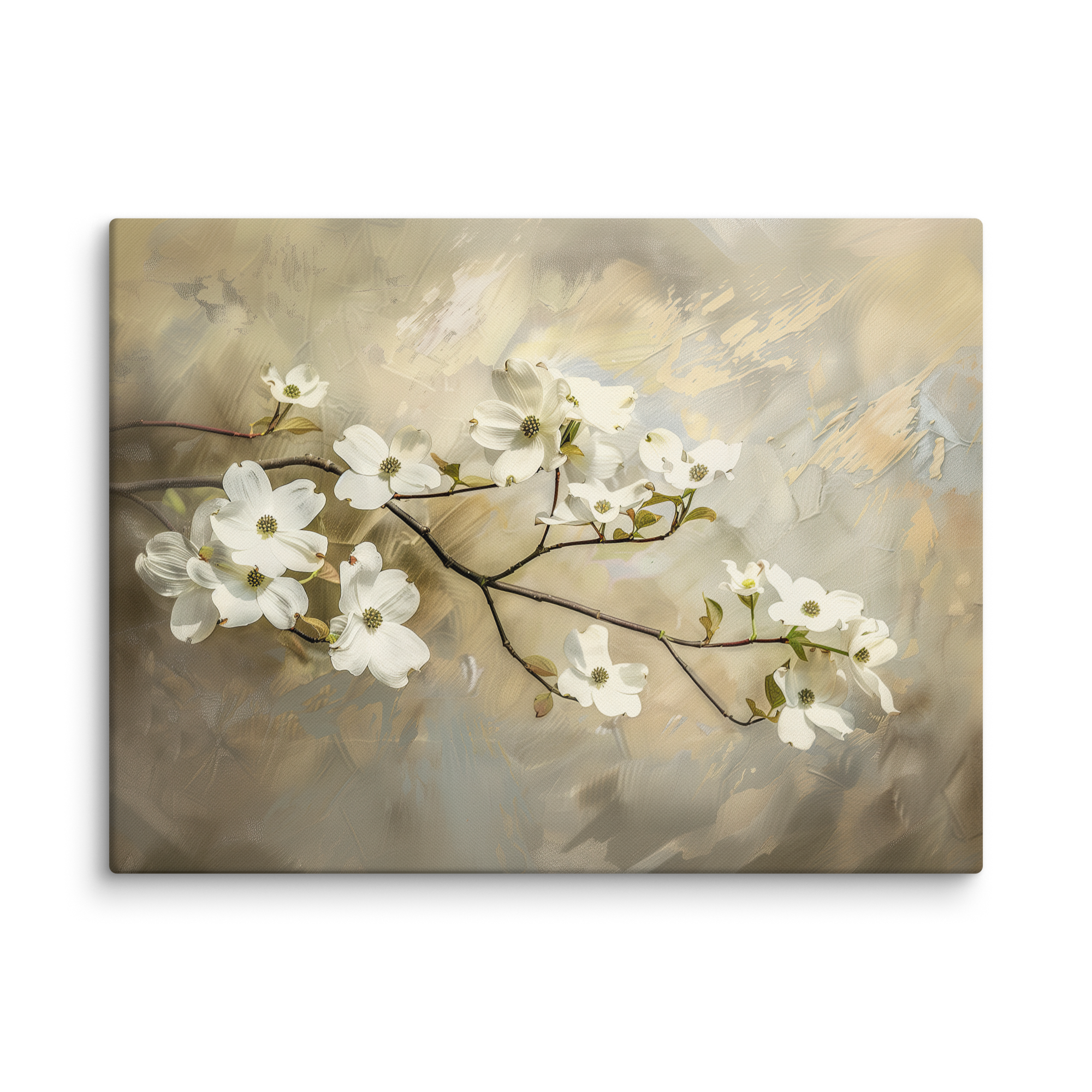 Wandbild mit Hartriegelblüten | Weißes Frühlingsblumendesign | Botanische Vintage-Dekoration im Landhausstil