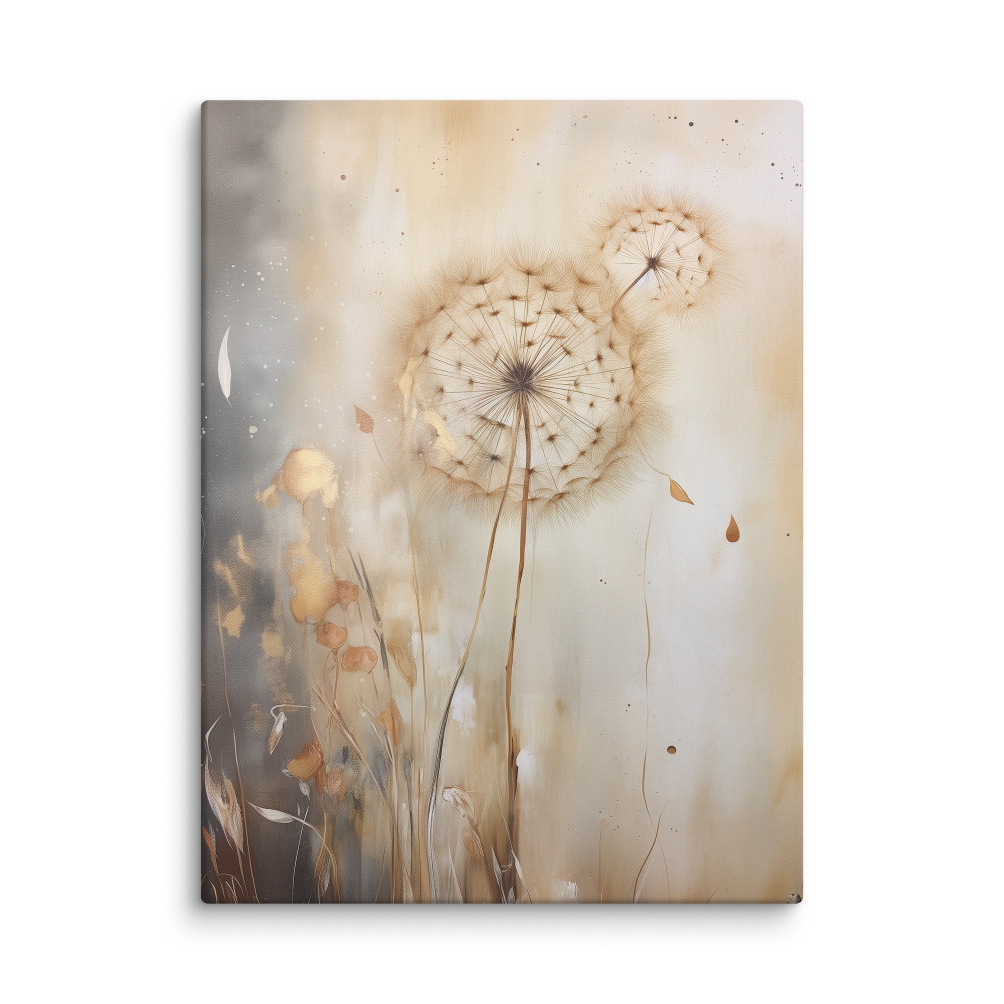 Wandbild „Stimmungsvolle Löwenzahnblüte“ auf Leinwand | Neutrales botanisches Design | Minimalistische Naturdekoration