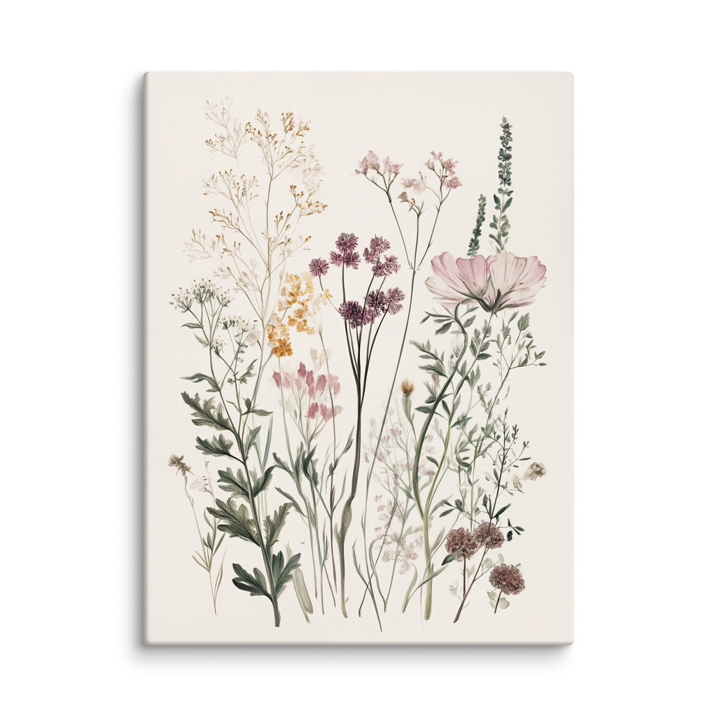 Wildflower Meadow Canvas Wall Art | Neutral Botanical Floral Illustration | Cottagecore Vintage Nature Decor | Minimalist Bedroom Artwork