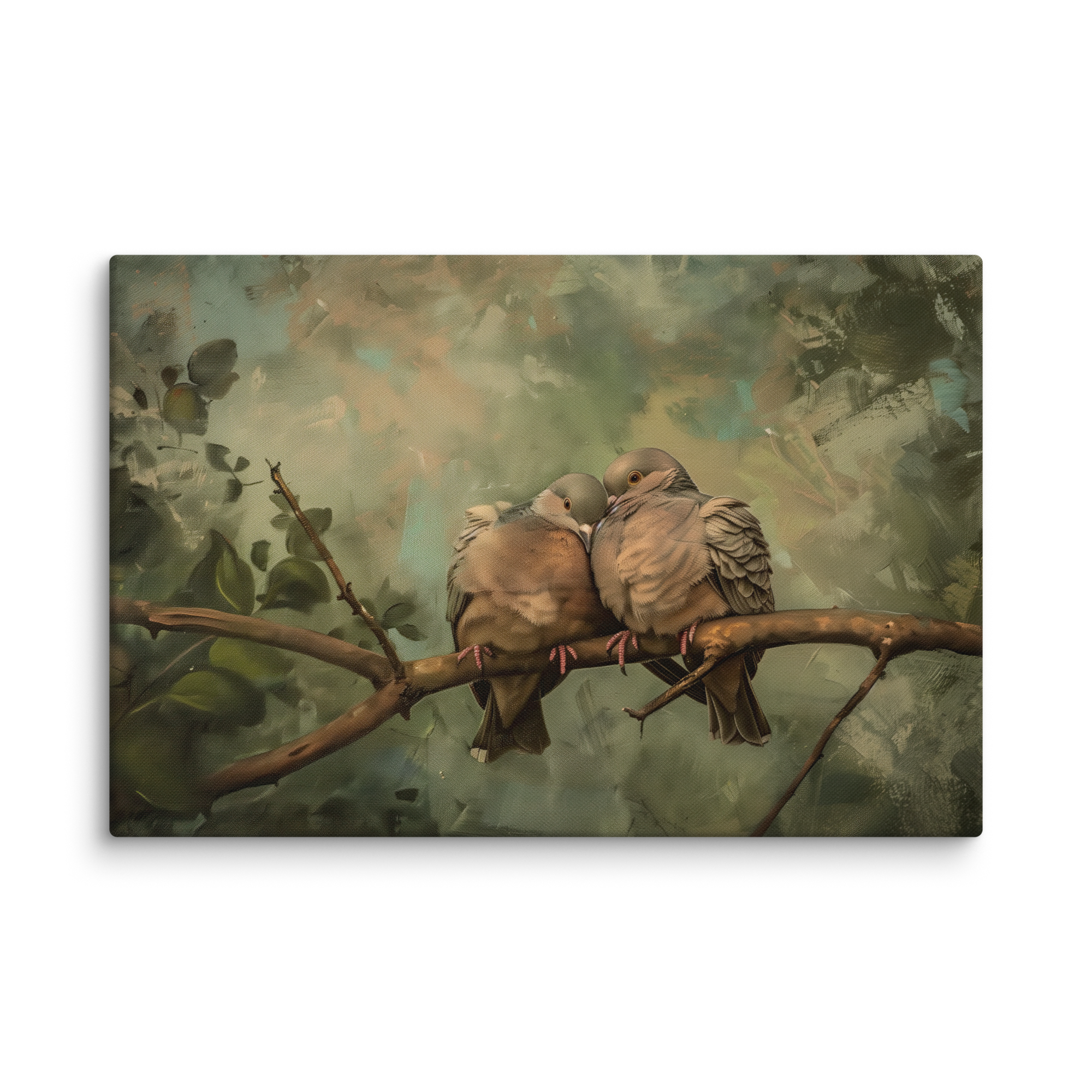 Leinwandbild mit Trauertauben | Vintage-Design mit Liebesvögeln | Stimmungsvolle Naturdekoration