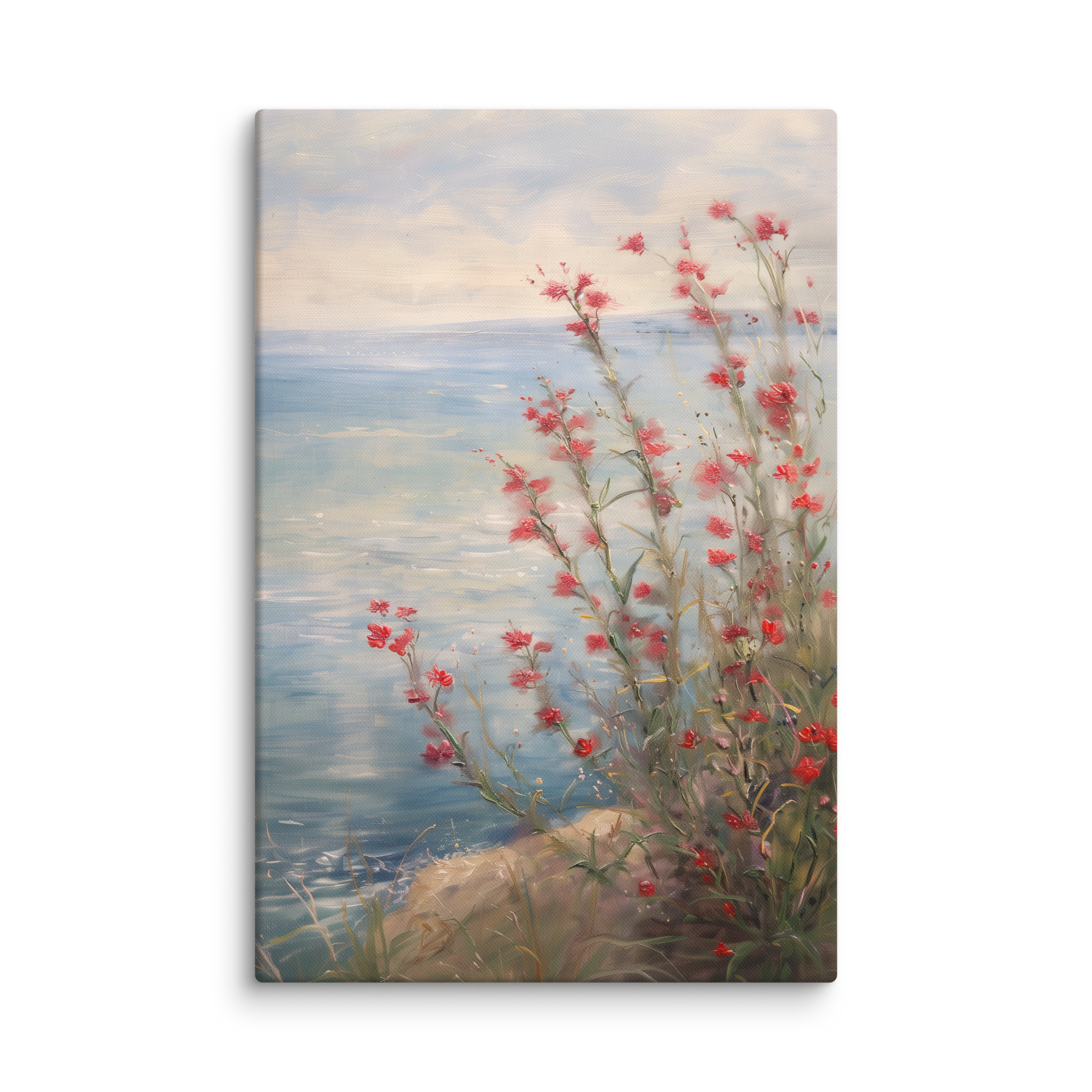 Leinwandbild mit roten Küstenwildblumen | Blumendesign zum Unabhängigkeitstag | Sommerdeko zum 4. Juli, Botanische Meeresmotive