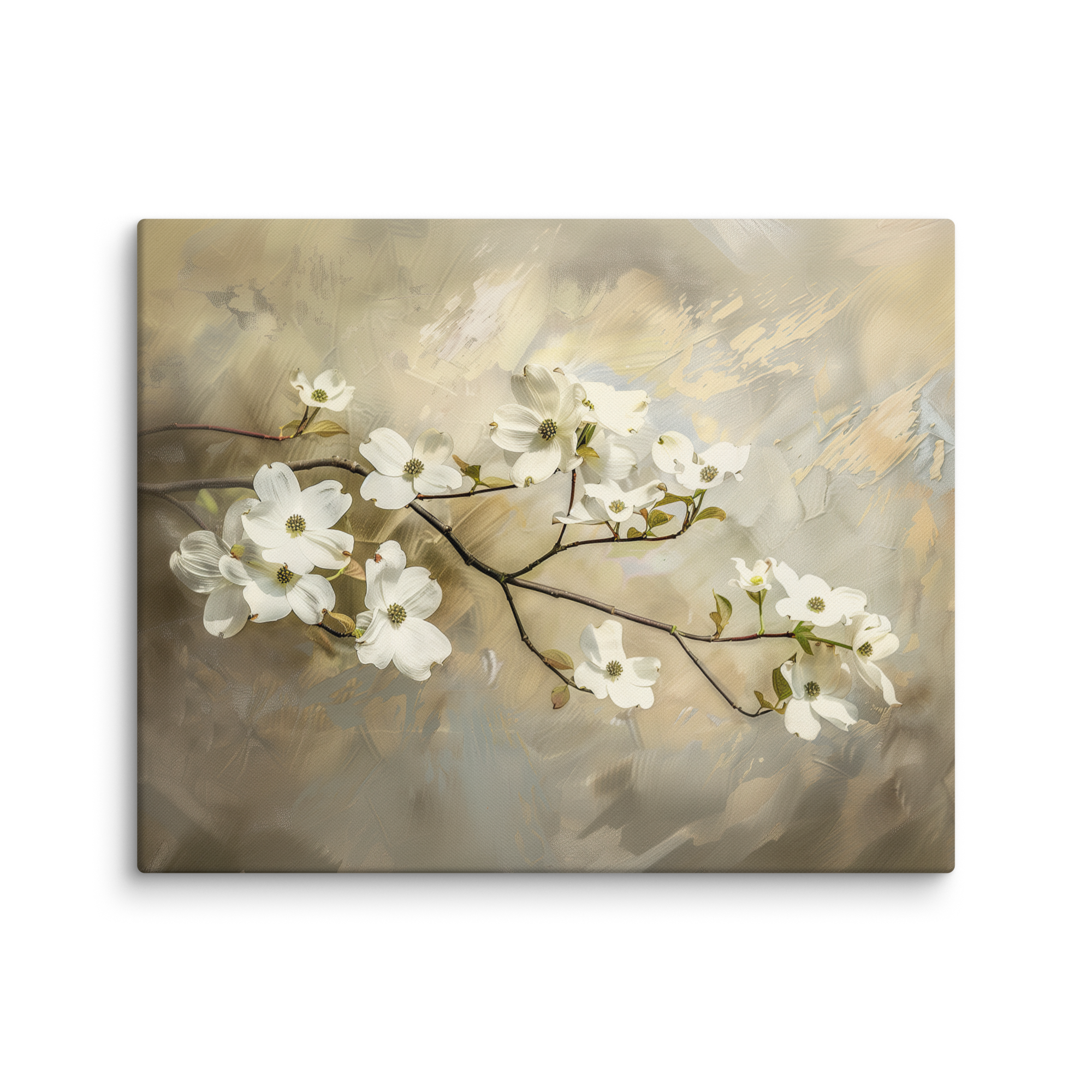 Wandbild mit Hartriegelblüten | Weißes Frühlingsblumendesign | Botanische Vintage-Dekoration im Landhausstil