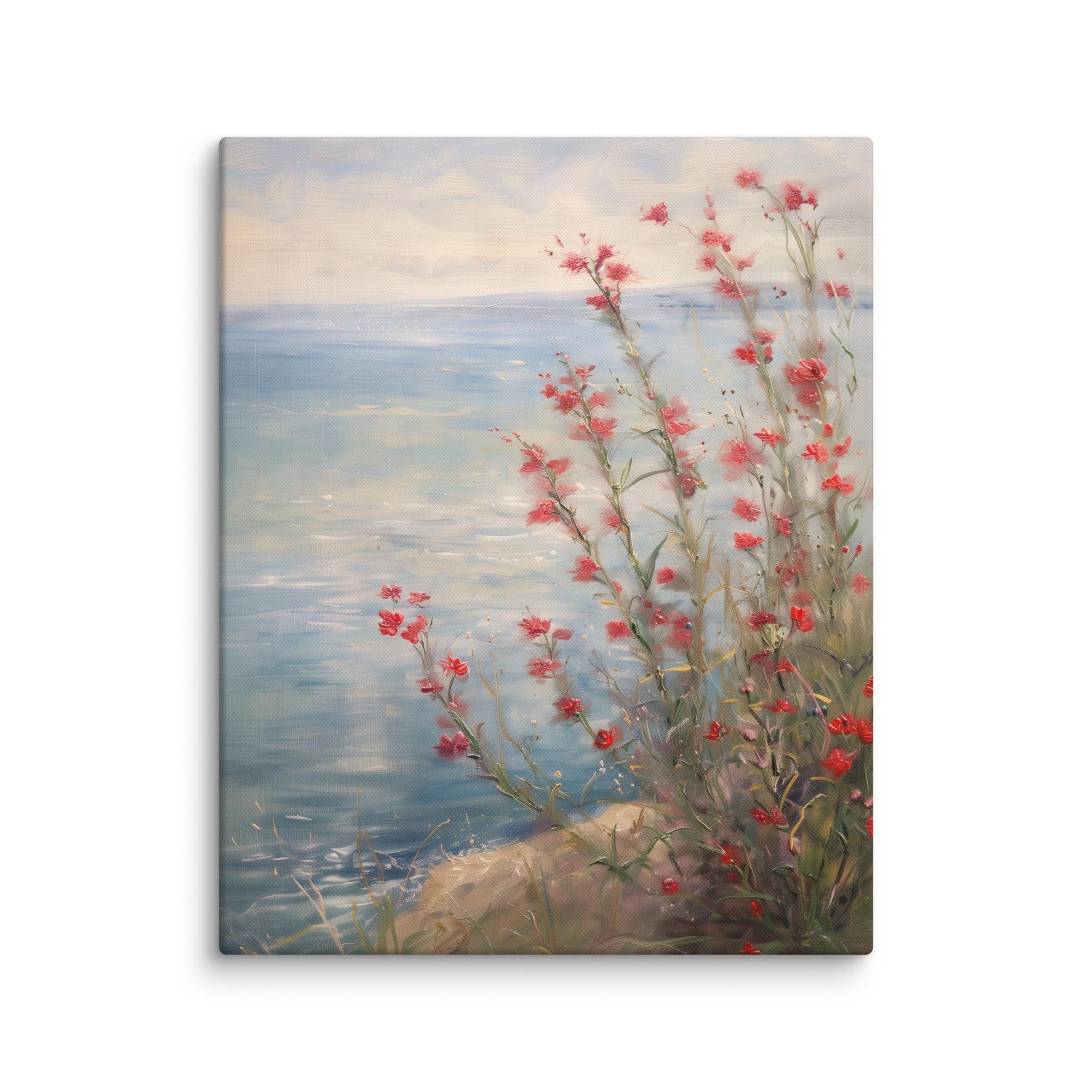 Leinwandbild mit roten Küstenwildblumen | Blumendesign zum Unabhängigkeitstag | Sommerdeko zum 4. Juli, Botanische Meeresmotive