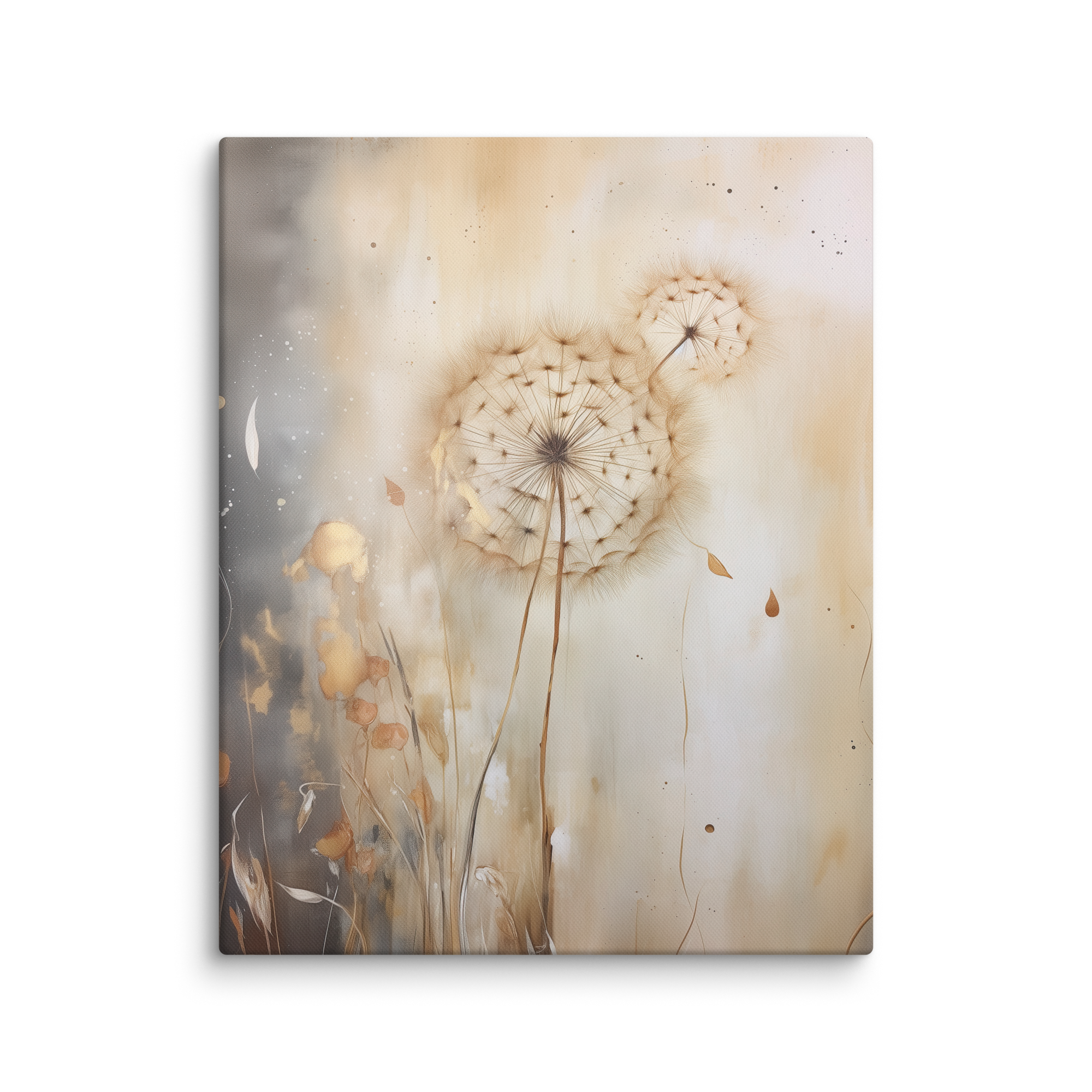 Wandbild „Stimmungsvolle Löwenzahnblüte“ auf Leinwand | Neutrales botanisches Design | Minimalistische Naturdekoration