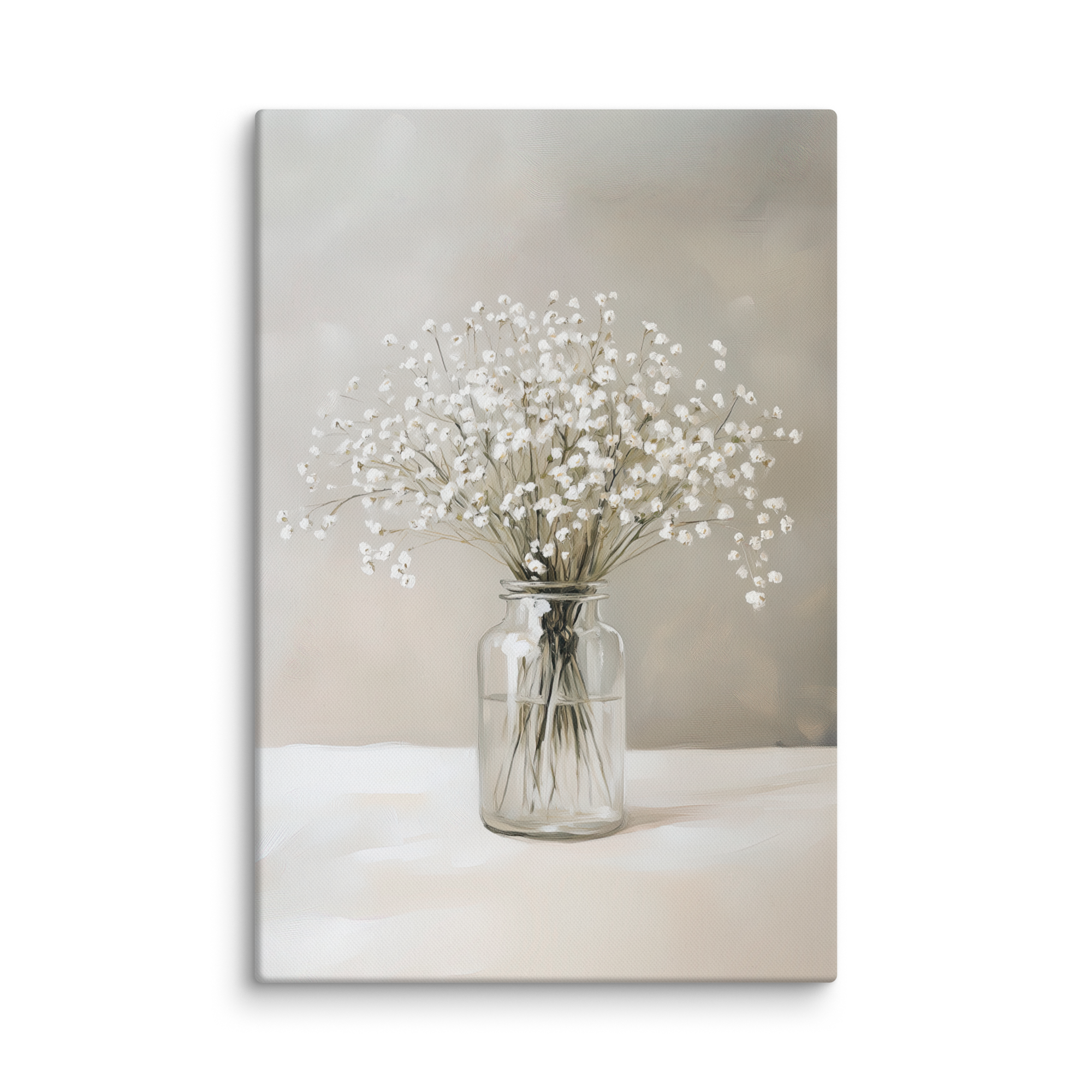 Leinwandbild mit Schleierkraut-Motiv | Neutraler Blumendruck | Beruhigende grau-weiße Dekoration
