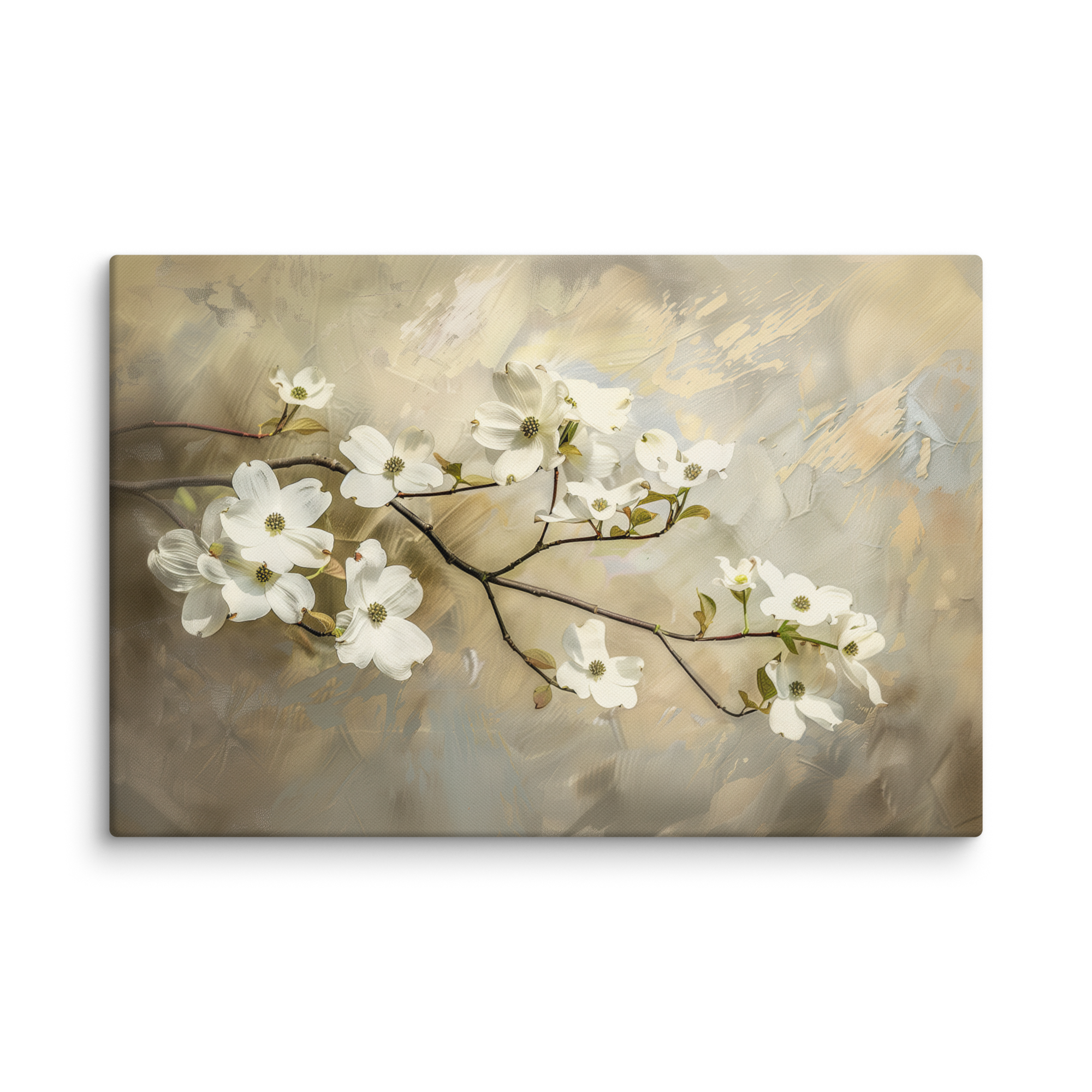 Wandbild mit Hartriegelblüten | Weißes Frühlingsblumendesign | Botanische Vintage-Dekoration im Landhausstil