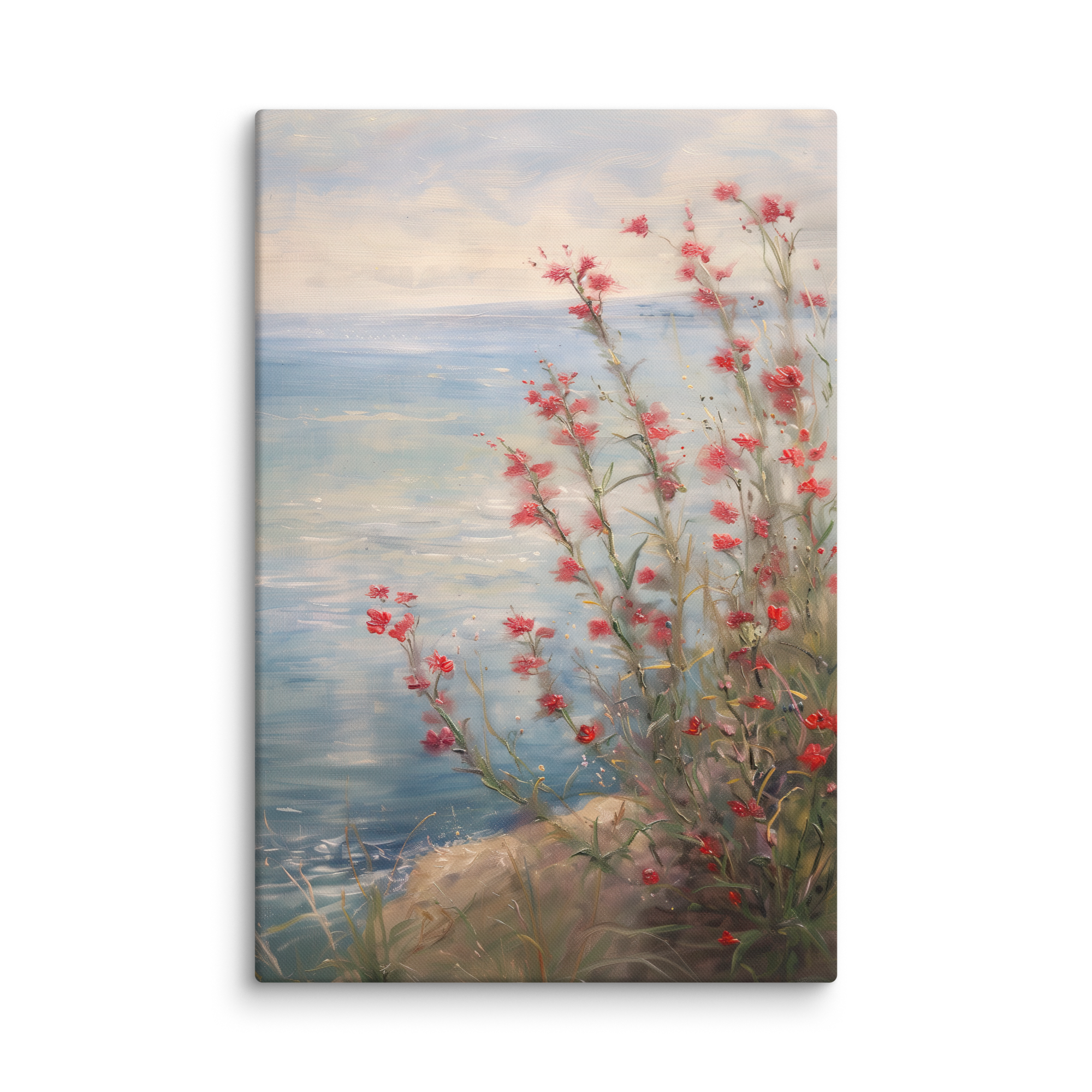 Leinwandbild mit roten Küstenwildblumen | Blumendesign zum Unabhängigkeitstag | Sommerdeko zum 4. Juli, Botanische Meeresmotive